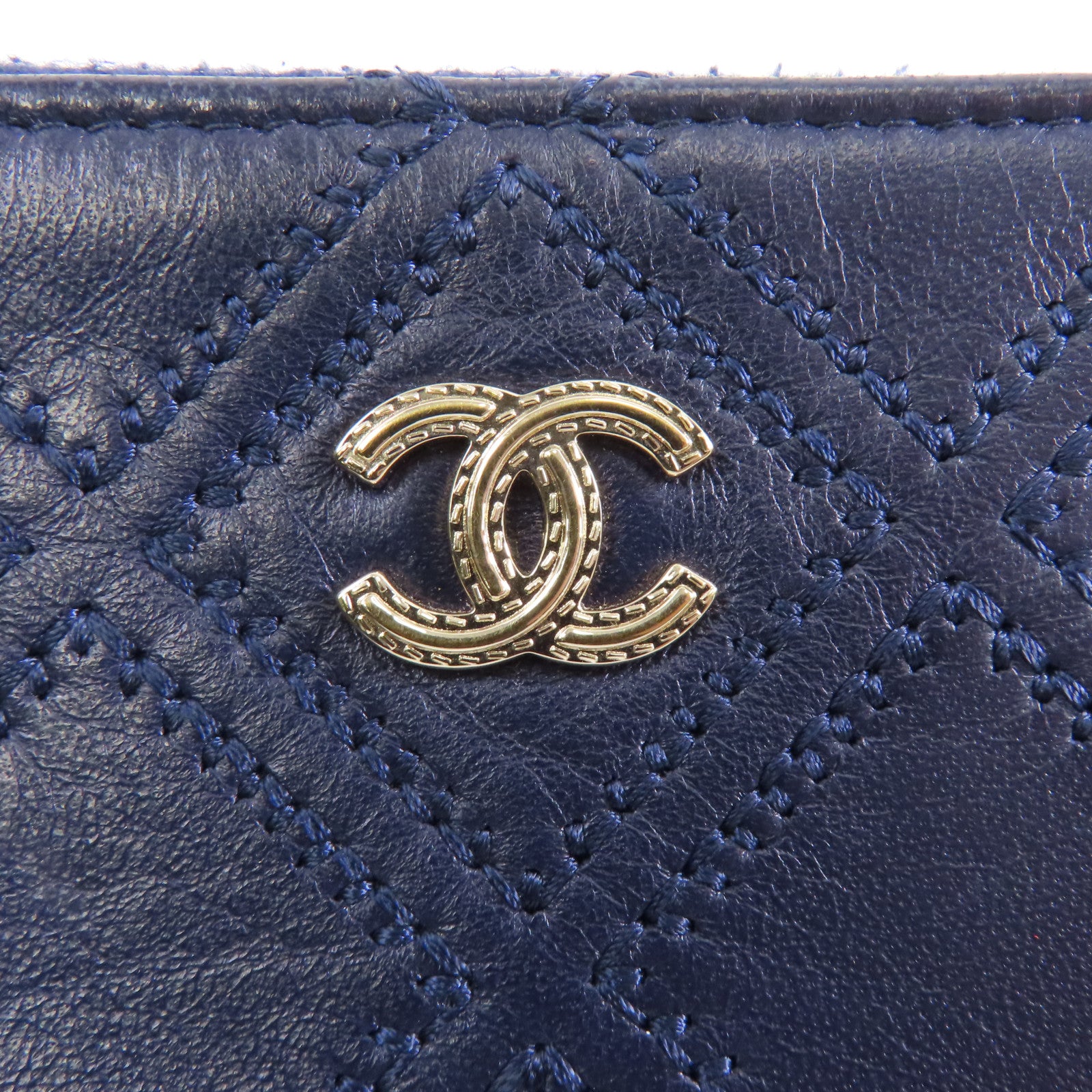 CHANEL 菱格羊皮皮革Clutch Bag金扣手拿包藍色