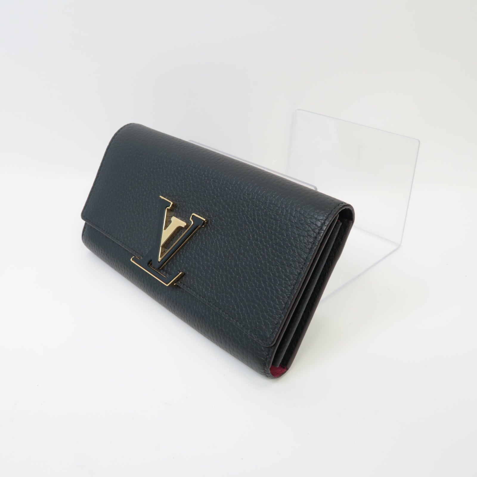 LOUIS VUITTON 【激減優惠】牛皮皮革Capucine Wallet金扣長錢包黒色