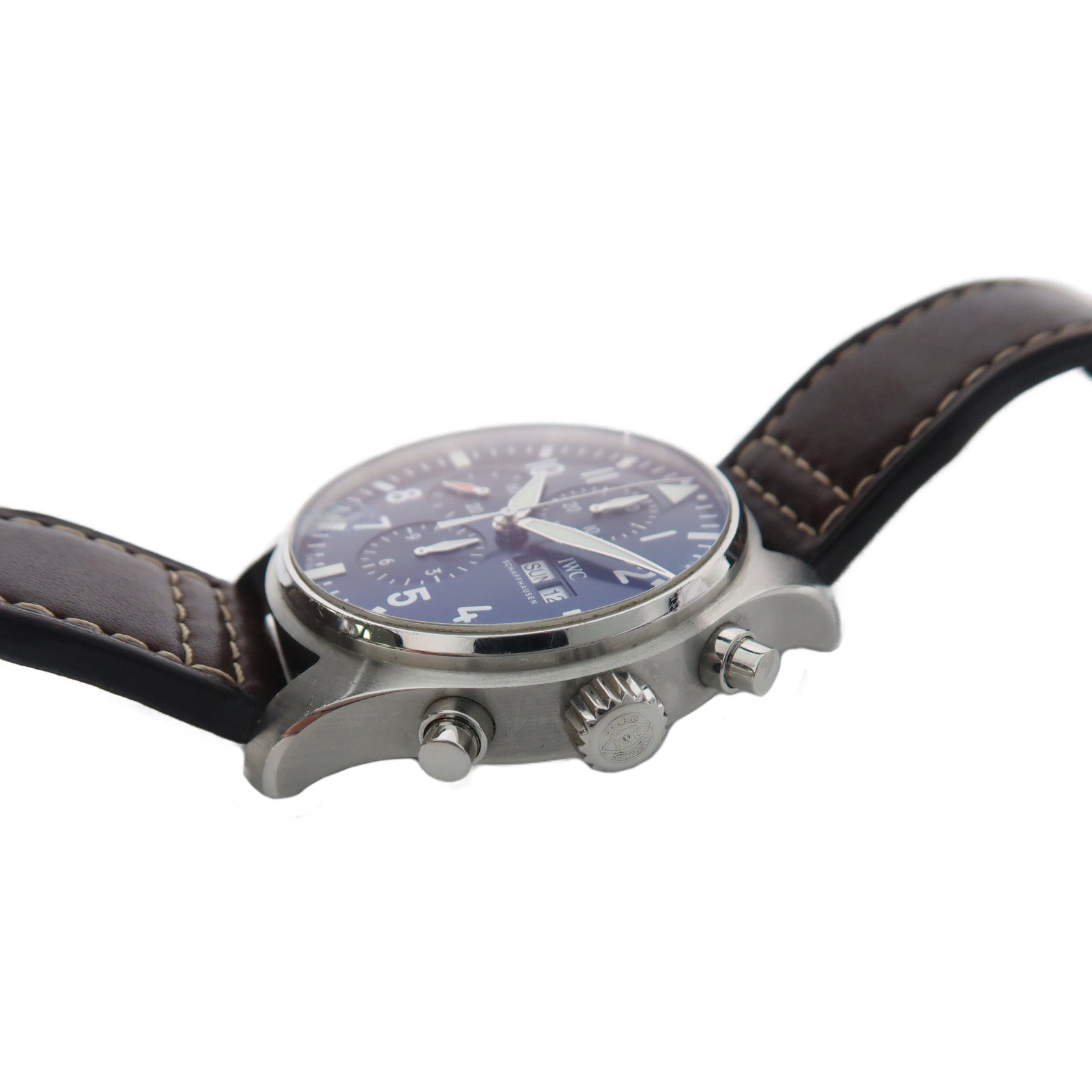 IWC Pilot Chronograph不鏽鋼/皮革帶手錶自動機芯藍色