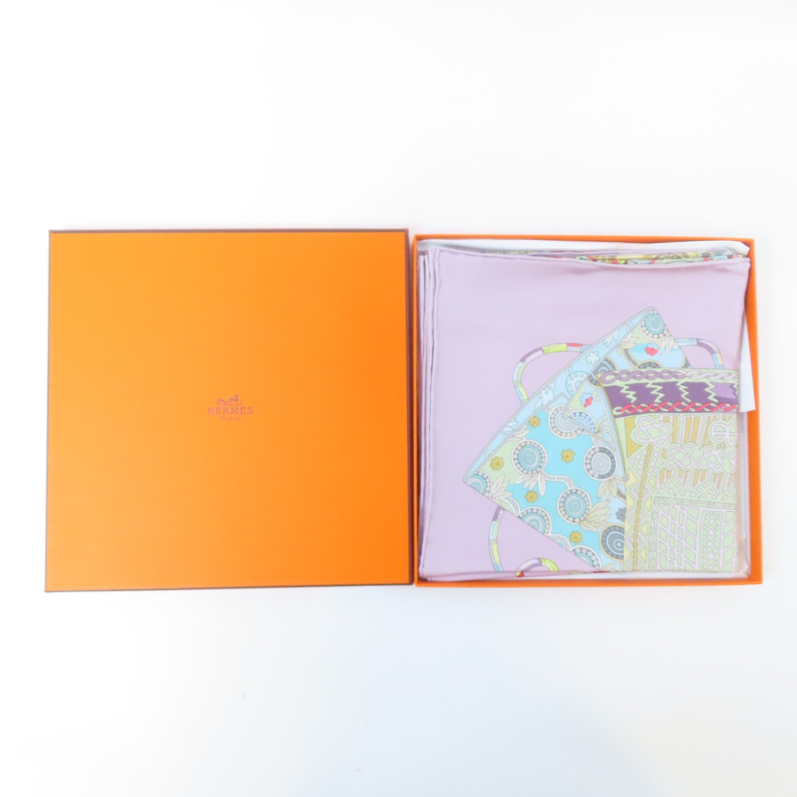 HERMES 絲質Scarf 90x90絲巾紫色/多色