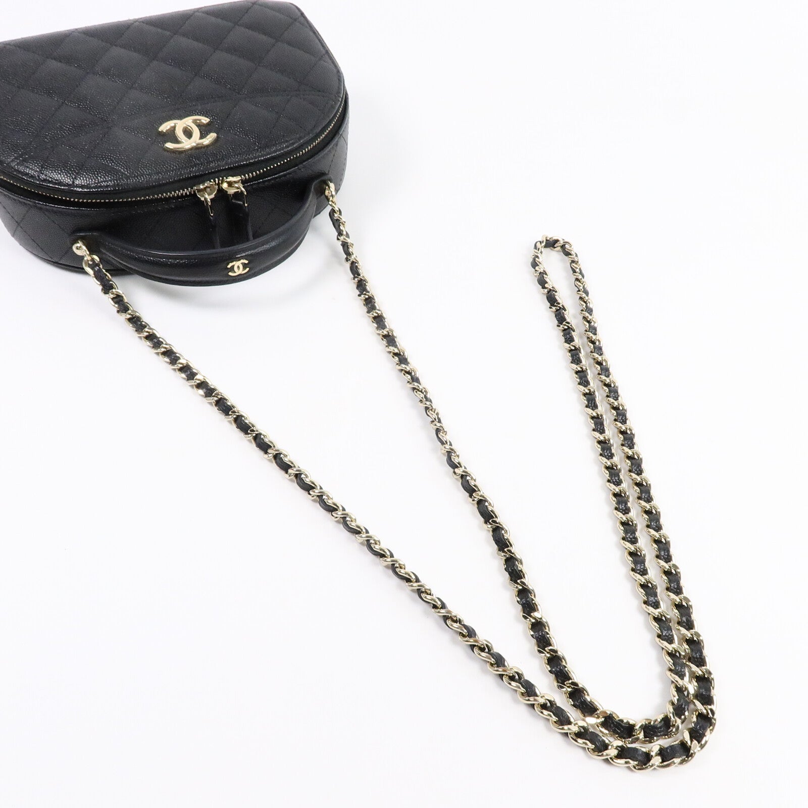 CHANEL 牛皮皮革Bowling Bag鏈帶肩背袋