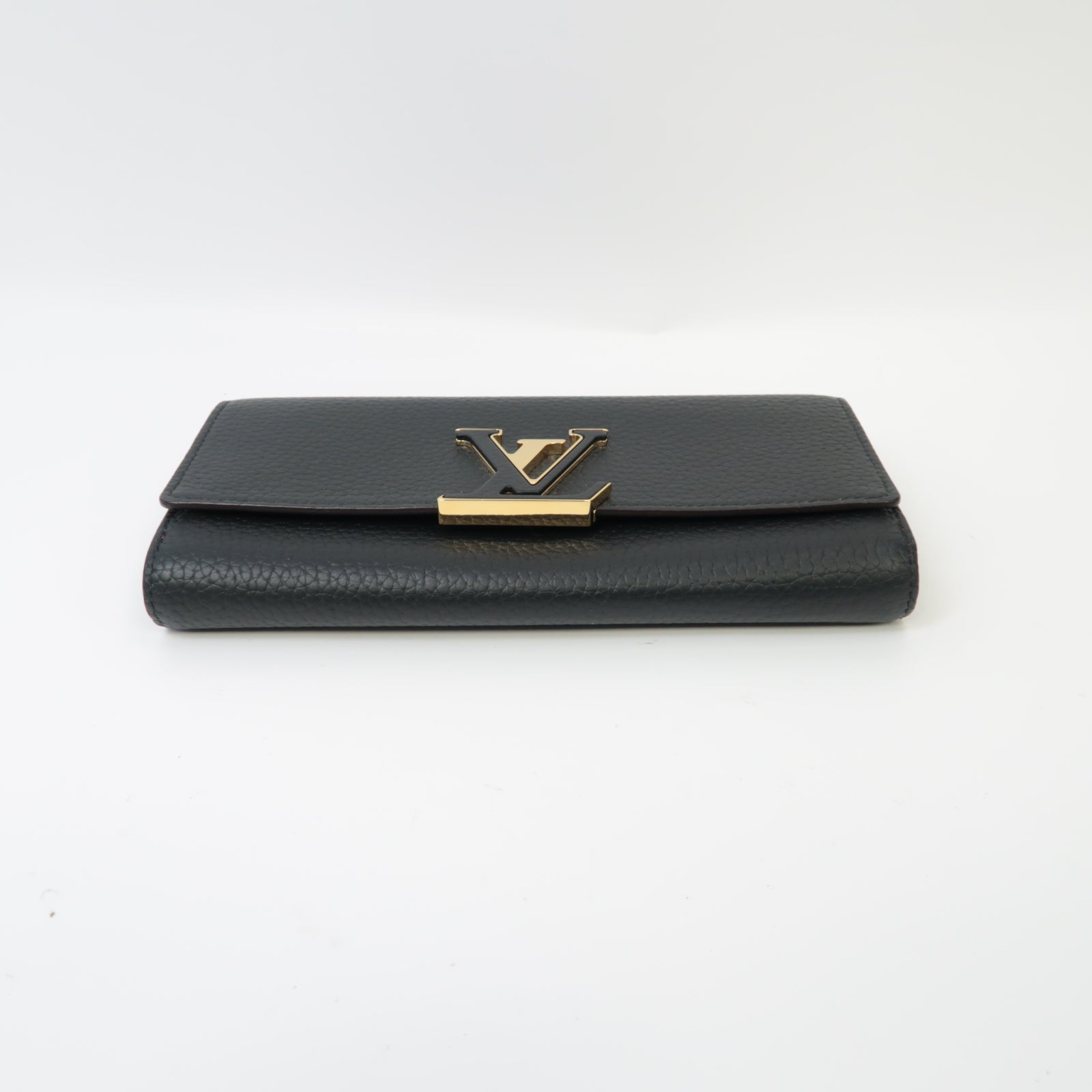 LOUIS VUITTON 【激減優惠】牛皮皮革Capucine Wallet金扣長錢包黒色