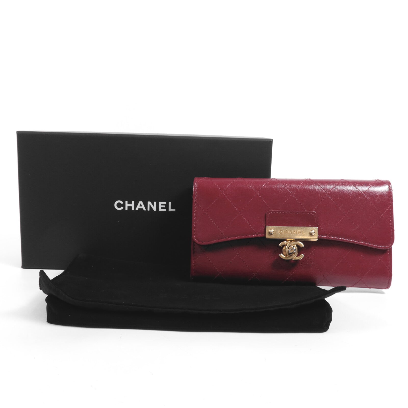 CHANEL 牛皮皮革Long Wallet金扣長錢包