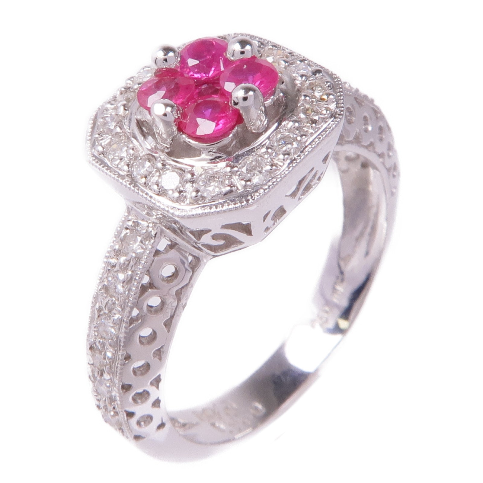 JEWELRY 【激減優惠】18K白金Ruby Diamond Ring紅寶石/鑽石戒指US#6