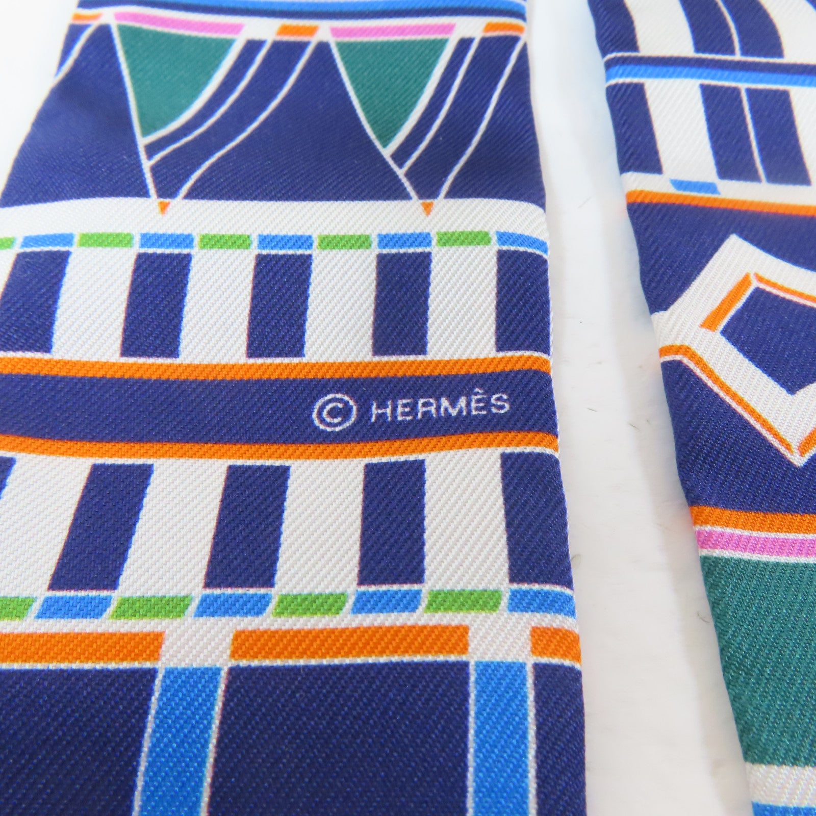 HERMES 絲質Twilly絲巾藍色