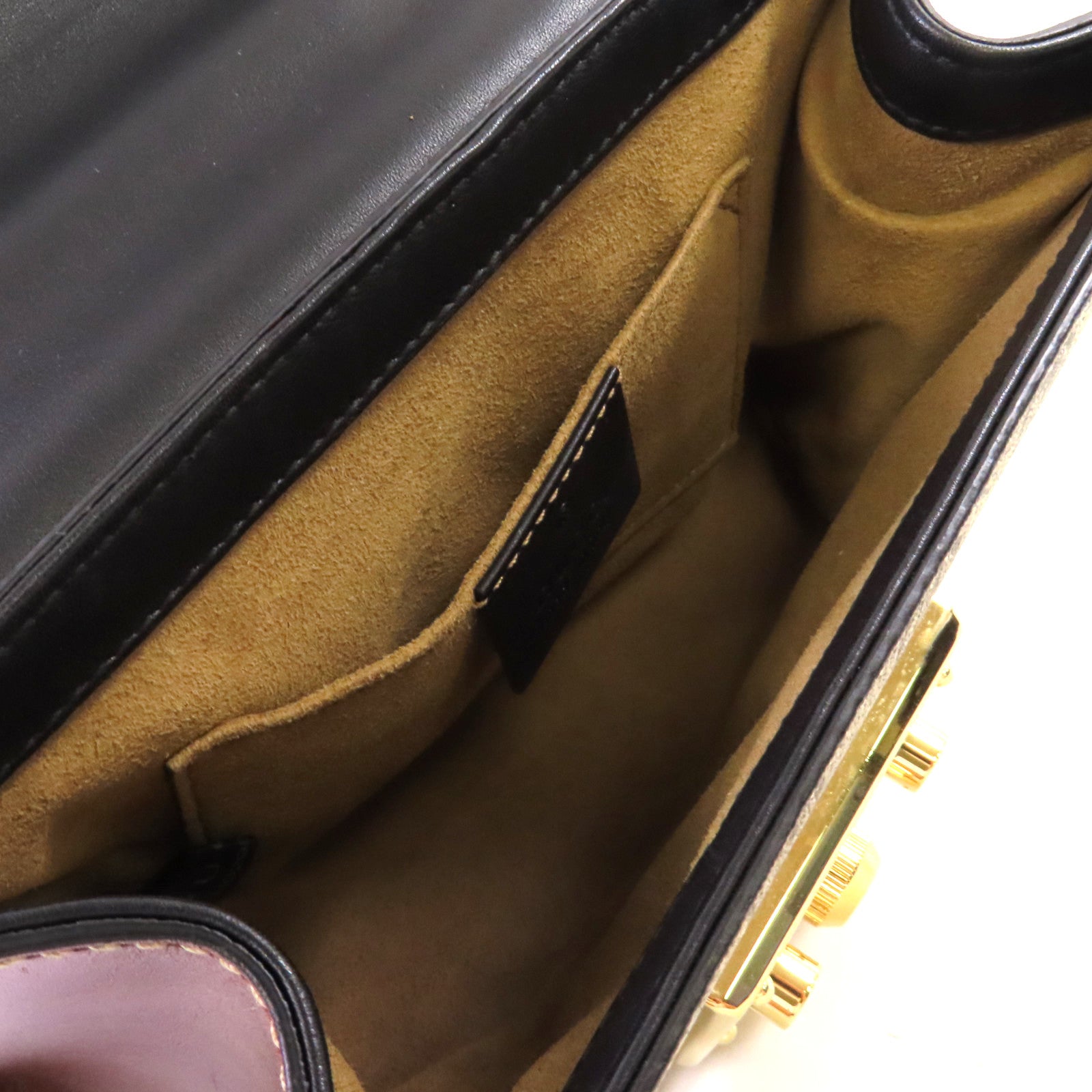 GUCCI 【激減優惠】塗層帆布Padlock GG Shoulder Bag金扣肩背袋啡色/黑色
