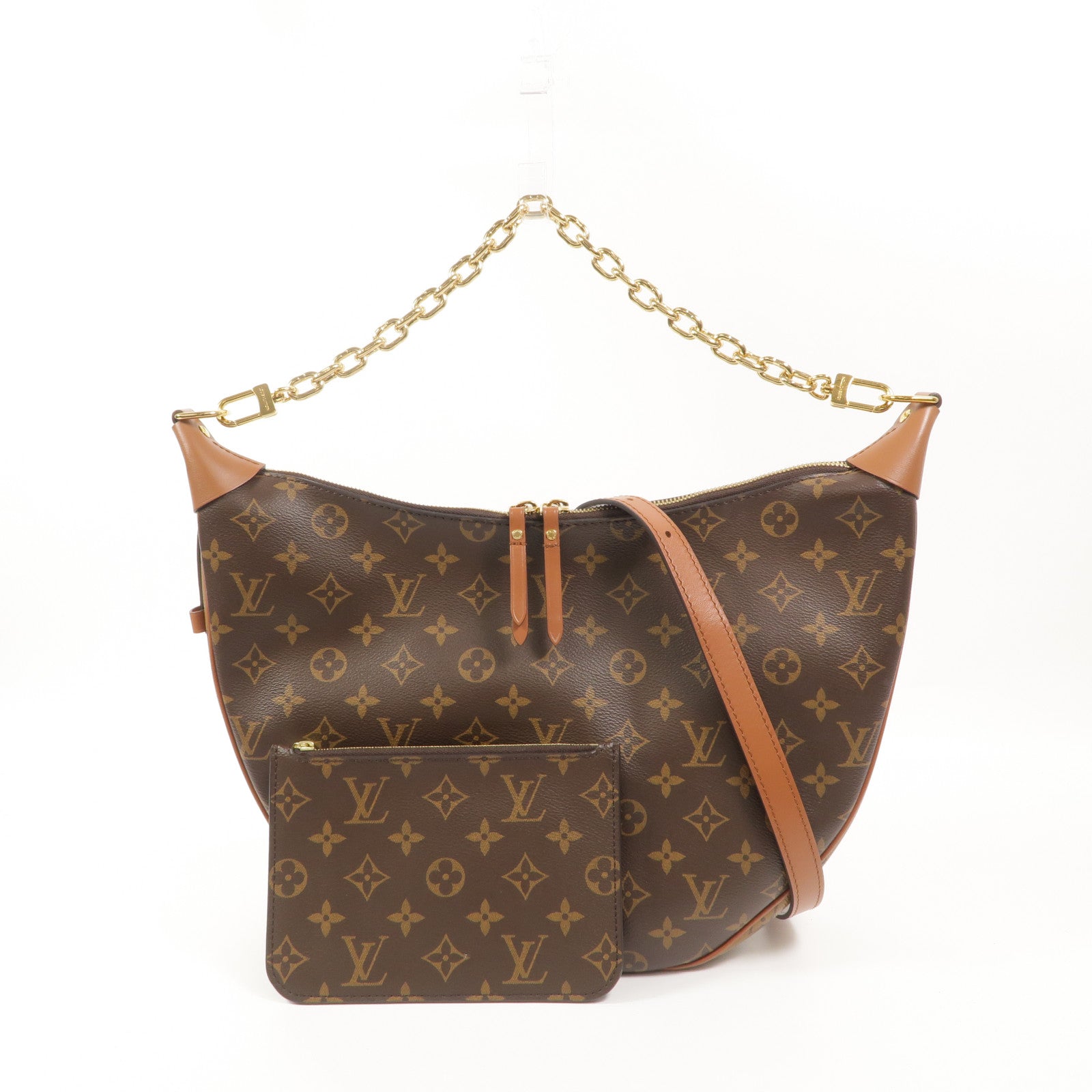LOUIS VUITTON Monogram Reverse Loop Hobo金扣手挽肩背兩用袋棕色