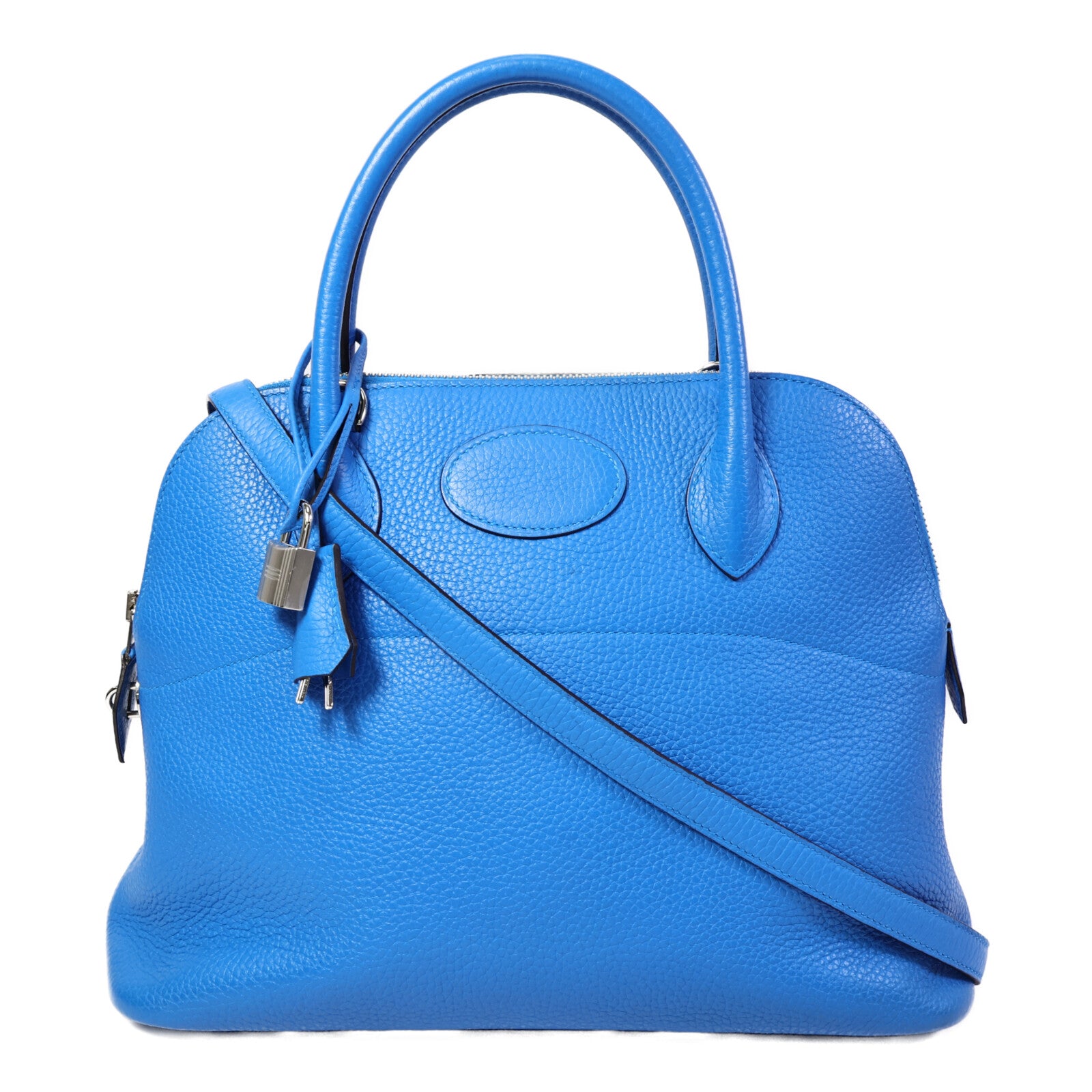 HERMES Clemence皮革Bolide 31手挽袋Bleu Hydra
