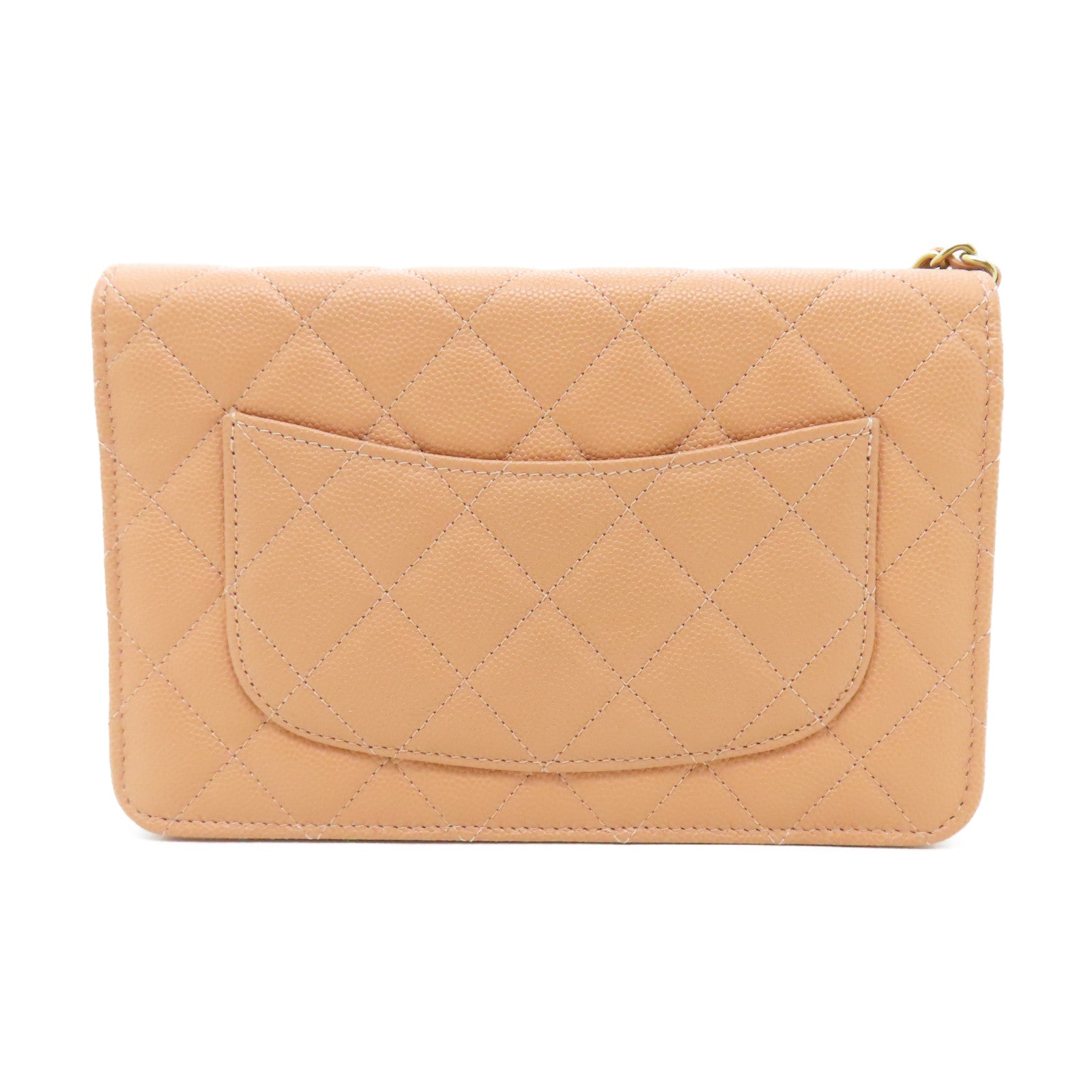 CHANEL 【清倉大減價】菱格牛皮皮革Wallet On Chain金扣鏈帶肩背袋粉紅色