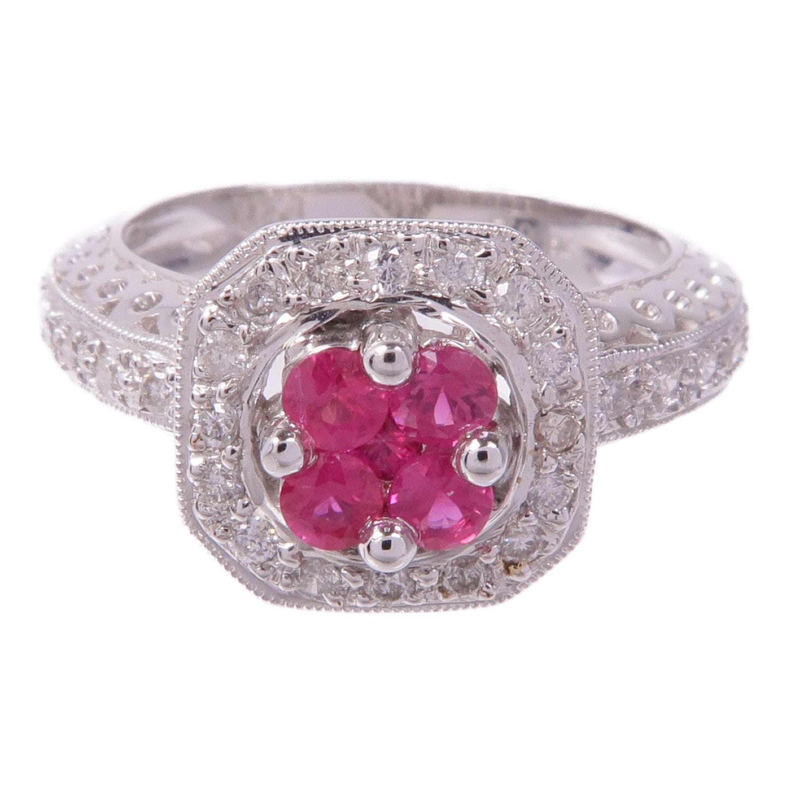 JEWELRY 【激減優惠】18K白金Ruby Diamond Ring紅寶石/鑽石戒指US#6