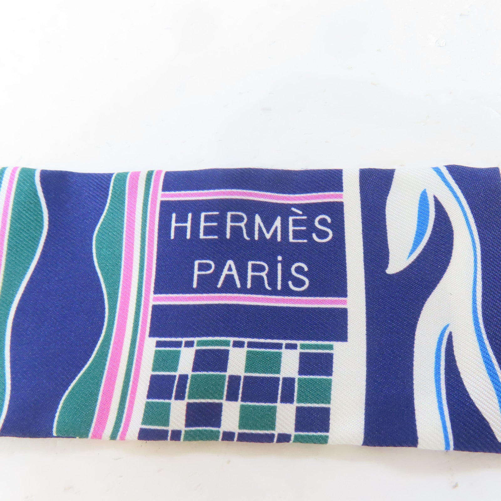 HERMES 絲質Twilly絲巾藍色