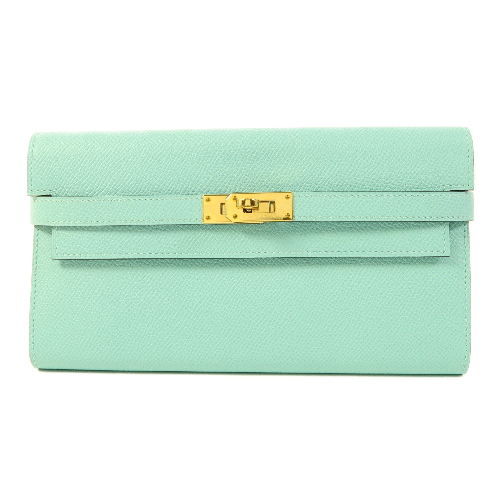 HERMES 【激減優惠】Epsom皮革Kelly Long Wallet金扣長錢包Atoll