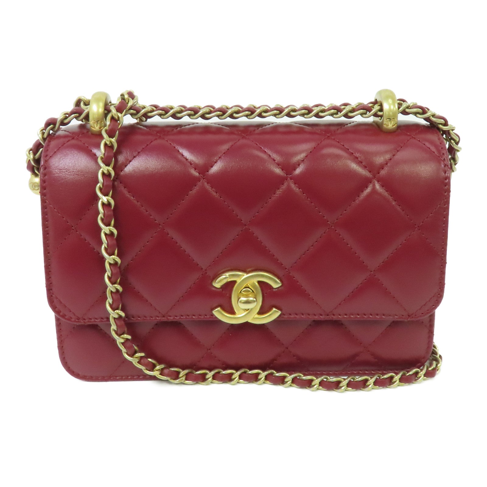 CHANEL 【激減優惠】菱格牛皮皮革Chain Shoulder Bag金扣鏈帶肩背袋紅色