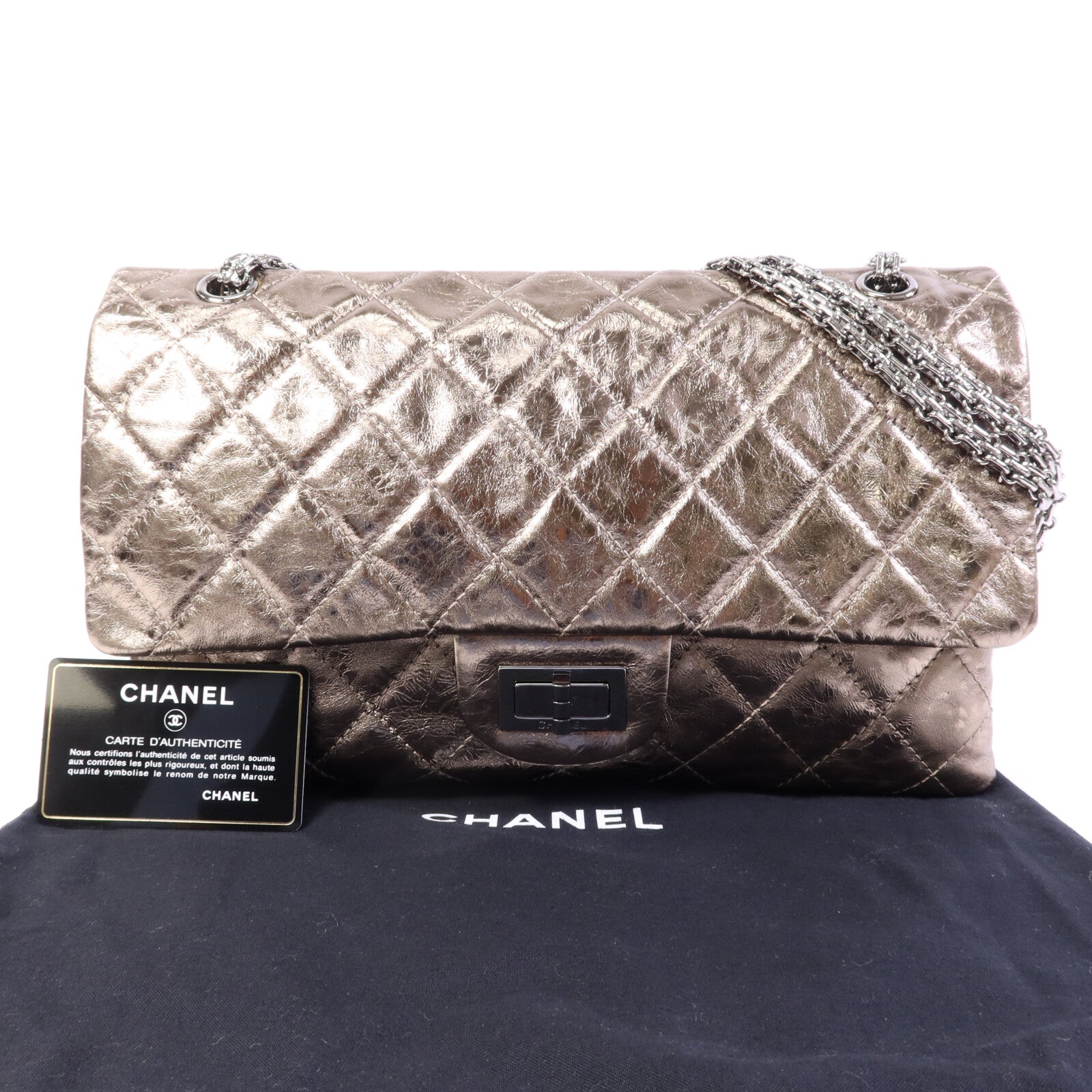 CHANEL 牛皮皮革2.55 Large銀扣鏈帶肩背袋