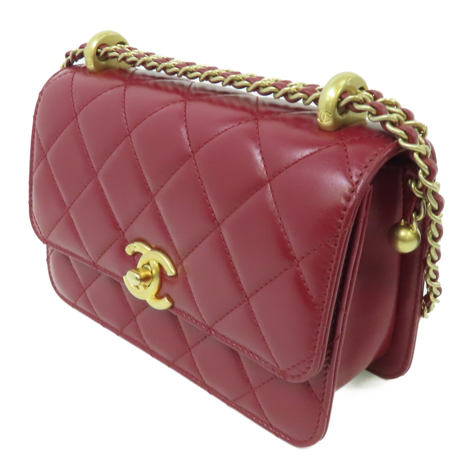 CHANEL 【激減優惠】菱格牛皮皮革Chain Shoulder Bag金扣鏈帶肩背袋紅色