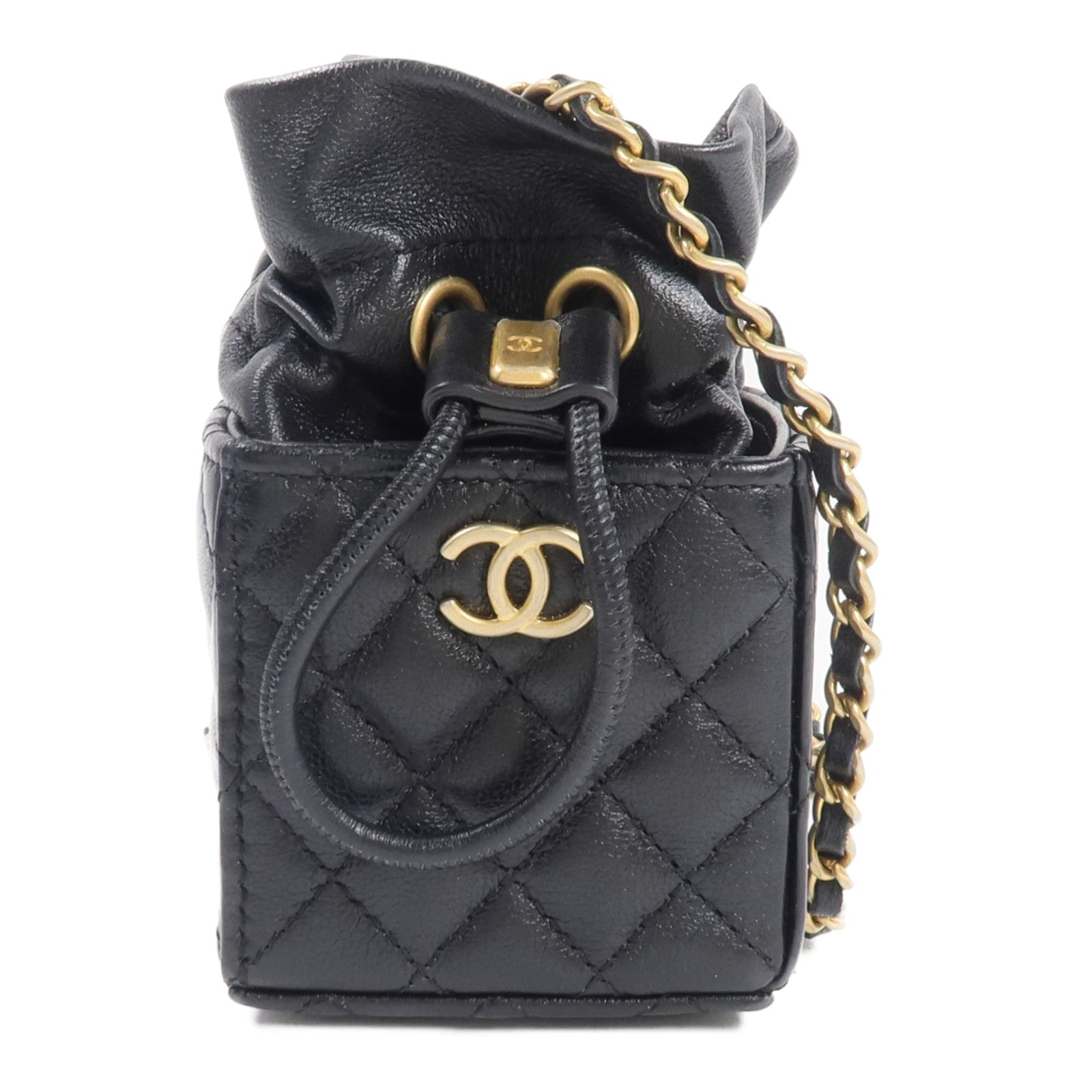 CHANEL 牛皮皮革Mini Drawstring Bucket Bag鏈帶肩背袋
