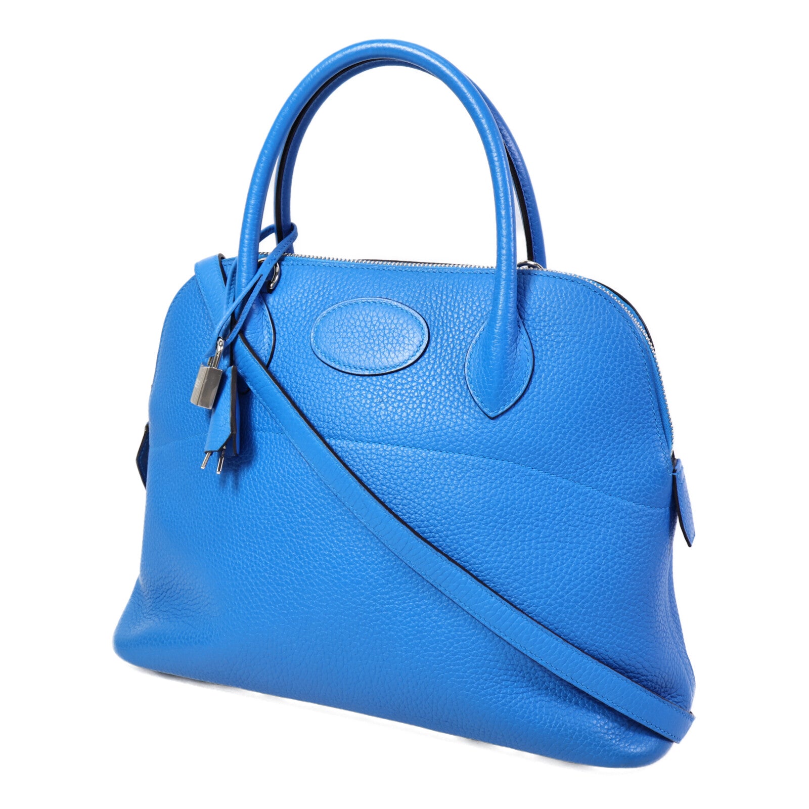 HERMES Clemence皮革Bolide 31手挽袋Bleu Hydra