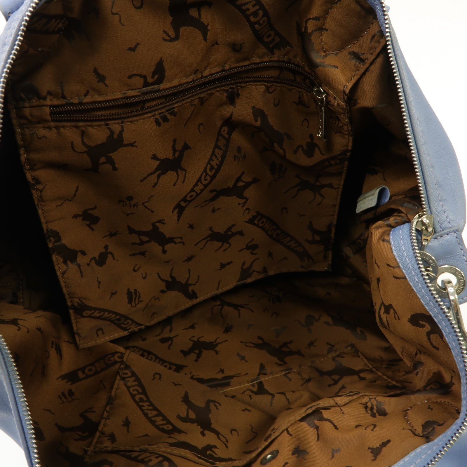 Longchamp 牛皮皮革2way Shoulder Bag銀扣手挽肩背兩用袋藍色