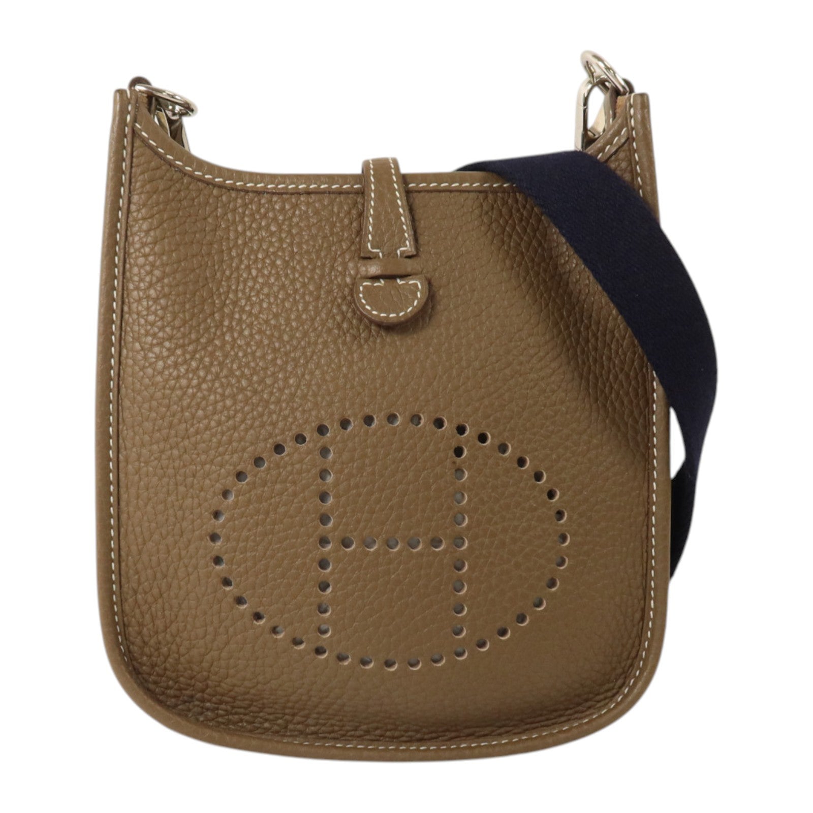 HERMES Clemence皮革Evelyne TPM銀扣肩背袋Etoupe