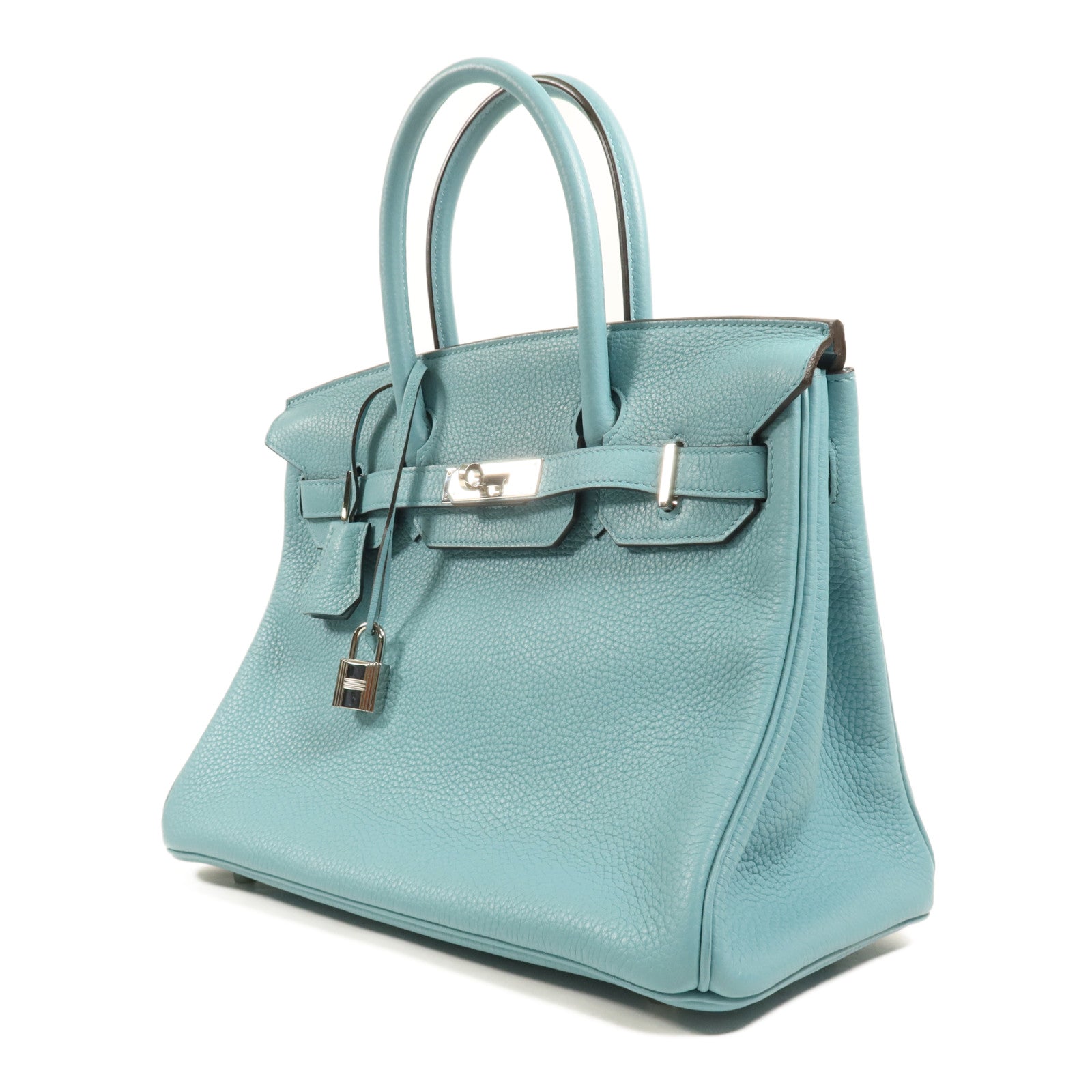 HERMES Clemence皮革Birkin 30銀扣手挽袋Bleu Saint Cyr