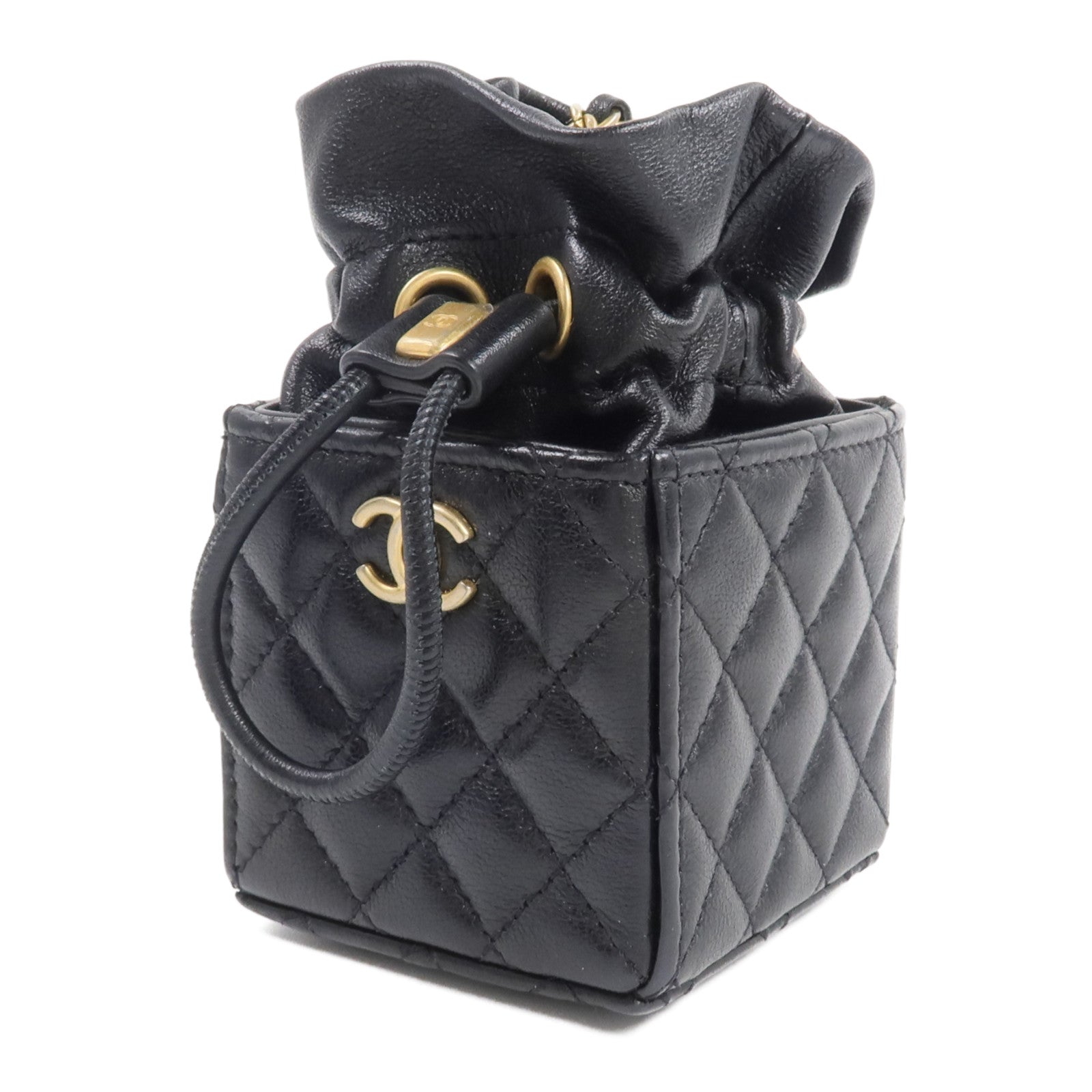 CHANEL 牛皮皮革Mini Drawstring Bucket Bag鏈帶肩背袋