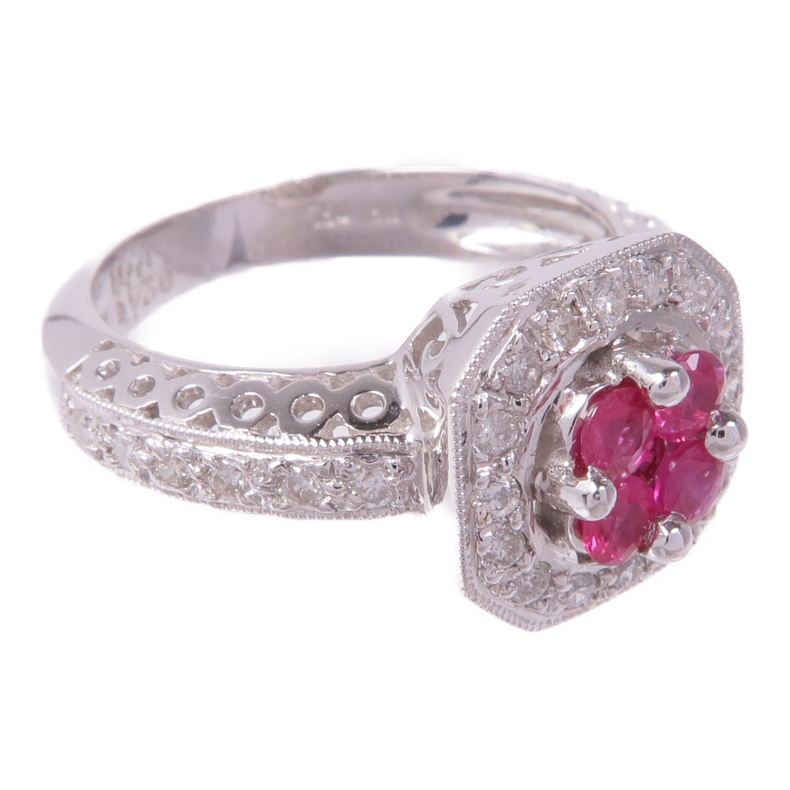 JEWELRY 【激減優惠】18K白金Ruby Diamond Ring紅寶石/鑽石戒指US#6