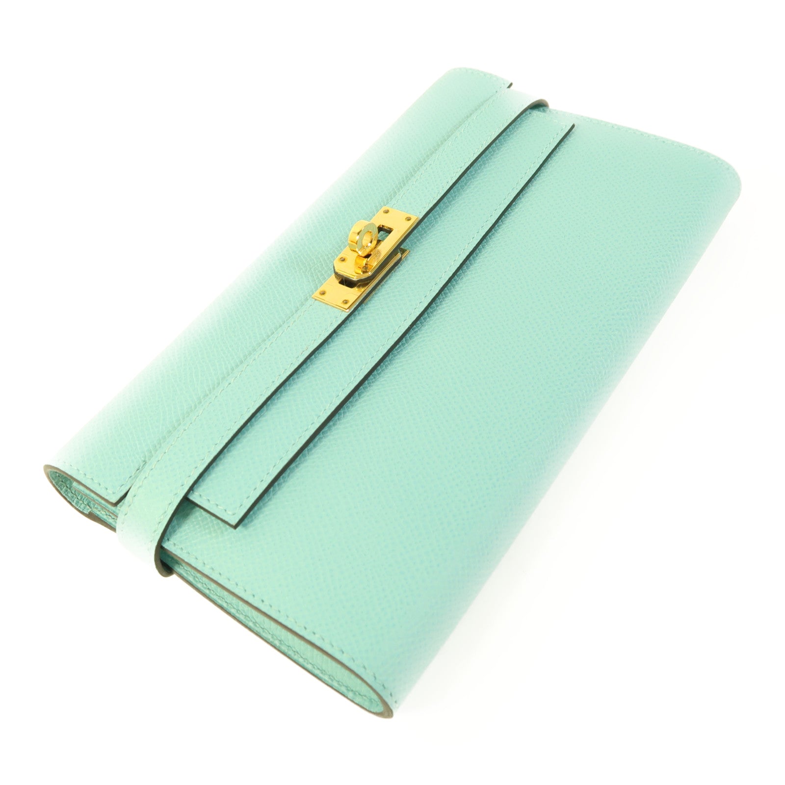 HERMES 【激減優惠】Epsom皮革Kelly Long Wallet金扣長錢包Atoll