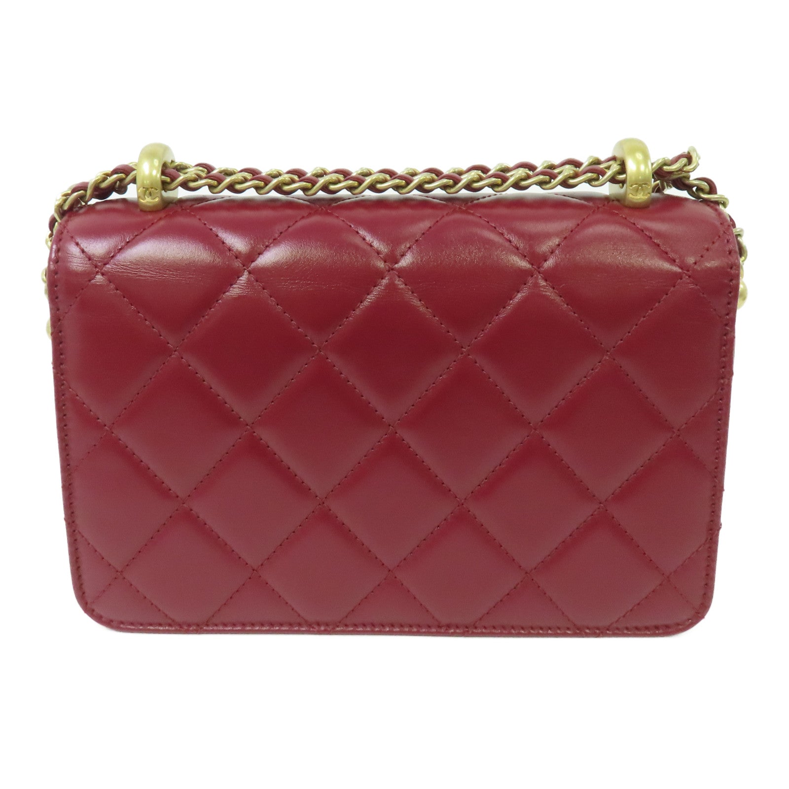 CHANEL 【激減優惠】菱格牛皮皮革Chain Shoulder Bag金扣鏈帶肩背袋紅色