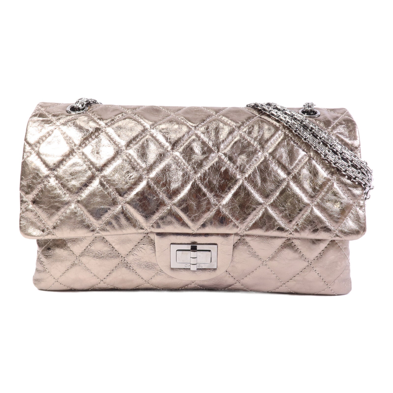 CHANEL 牛皮皮革2.55 Large銀扣鏈帶肩背袋