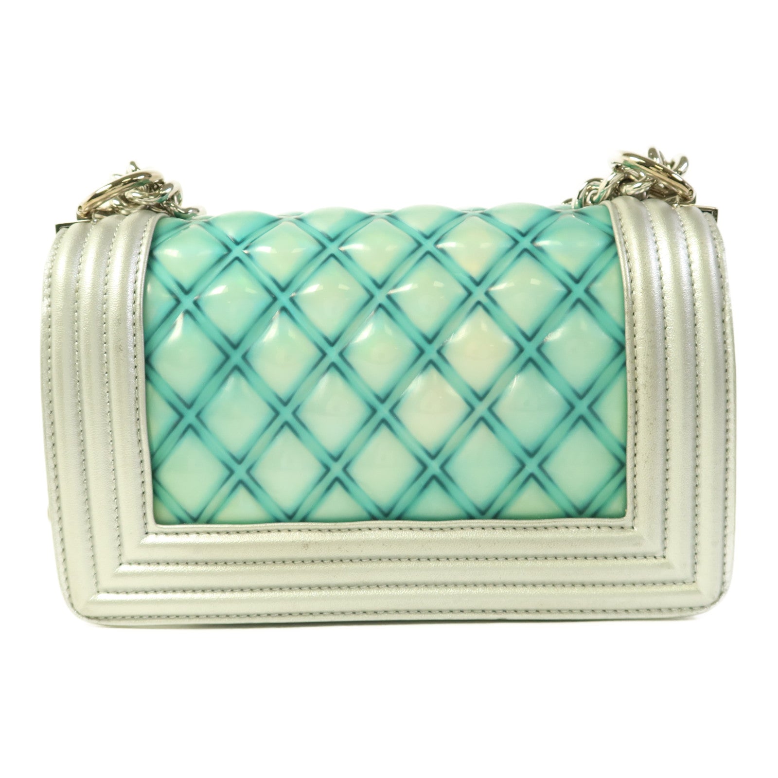 CHANEL 牛皮皮革/PVC Boy 20銀扣鏈帶肩背袋