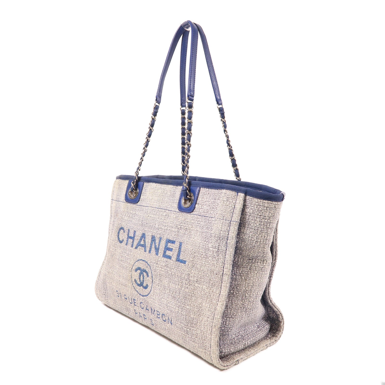 CHANEL Tweed Deauville Tote銀扣鏈帶肩背袋