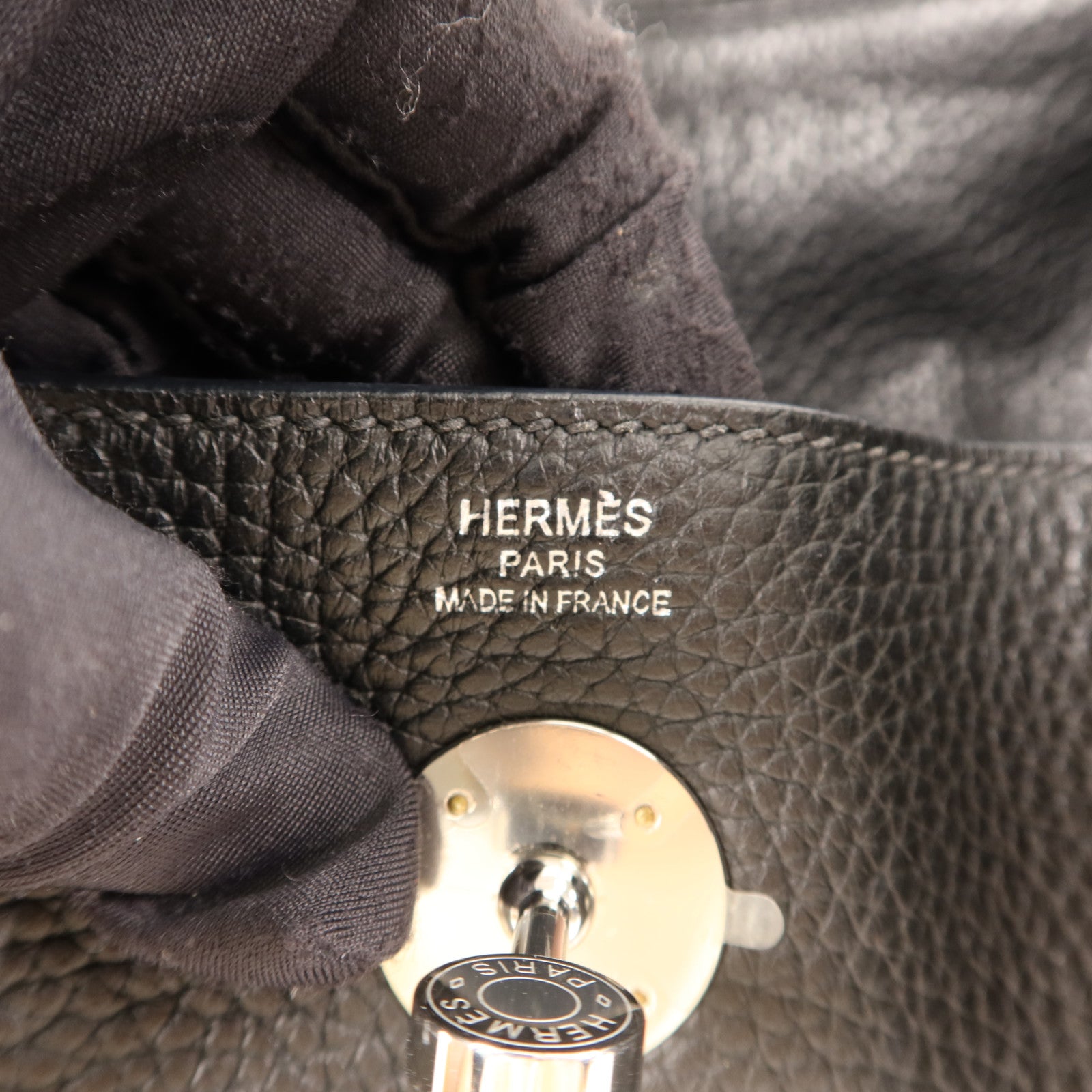 HERMES Clemence皮革Lindy 26銀扣手挽肩背兩用袋Noir