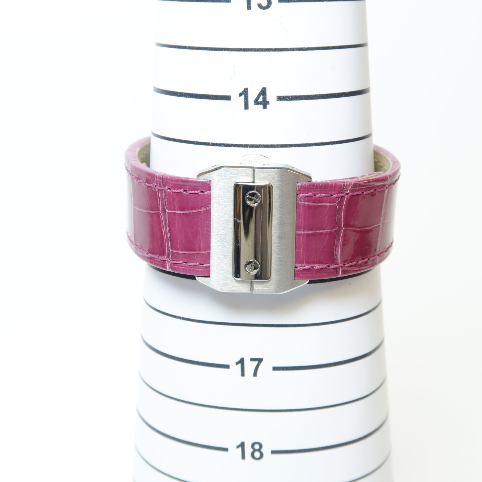 CARTIER Santos 100不鏽鋼/鱷魚皮革帶手錶自動機芯白色/紫色