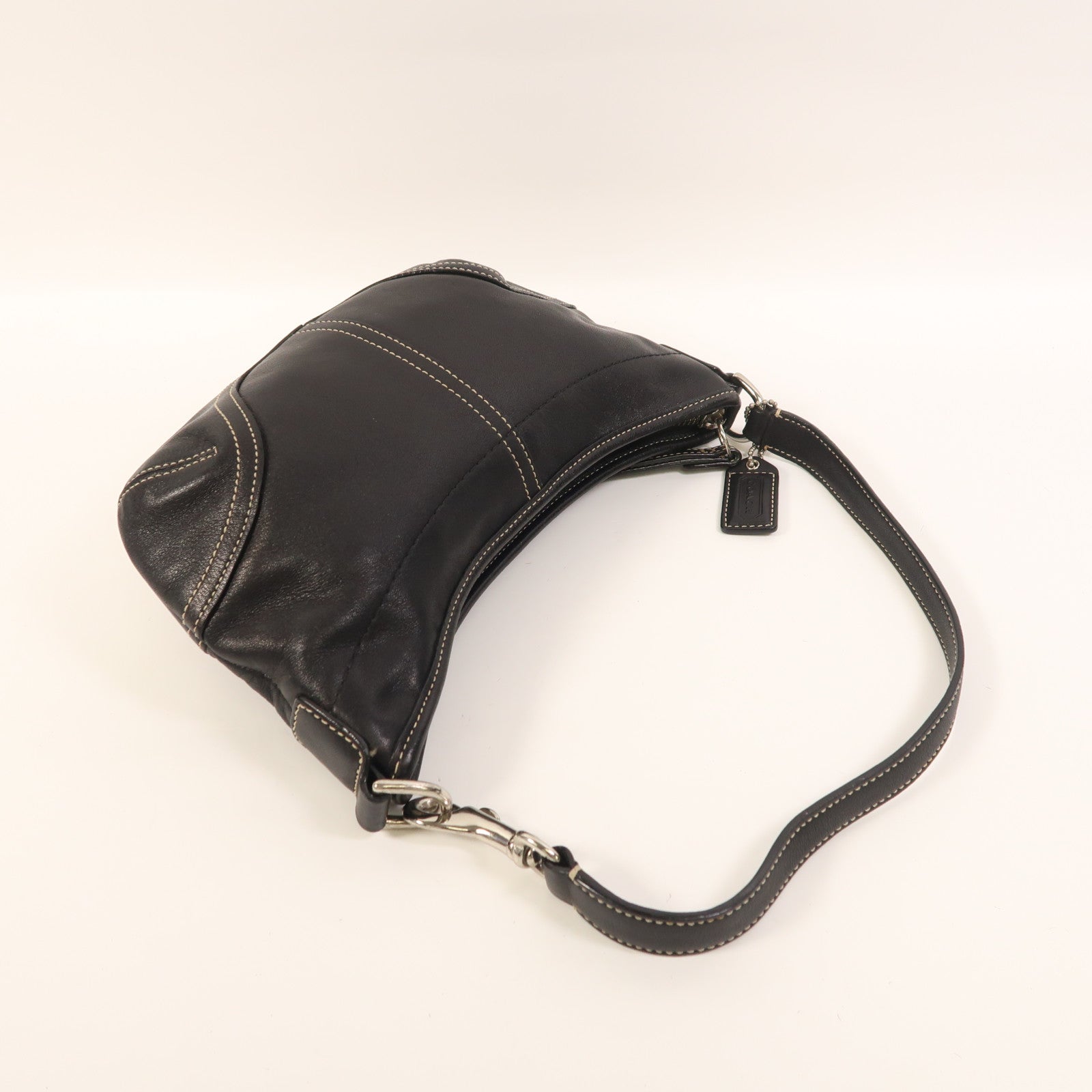 COACH 牛皮皮革Hand Bag銀扣肩背袋