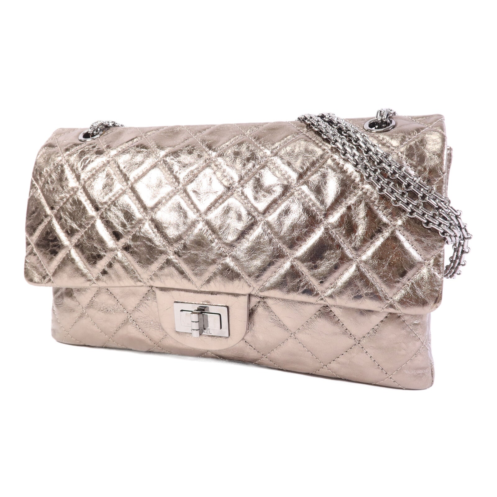 CHANEL 牛皮皮革2.55 Large銀扣鏈帶肩背袋