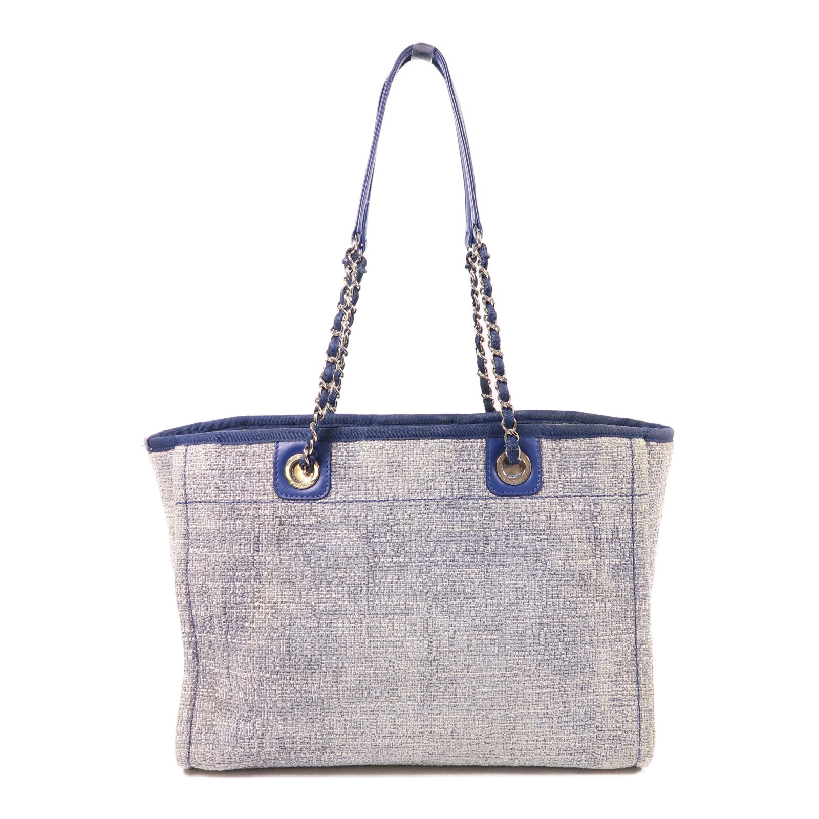 CHANEL Tweed Deauville Tote銀扣鏈帶肩背袋