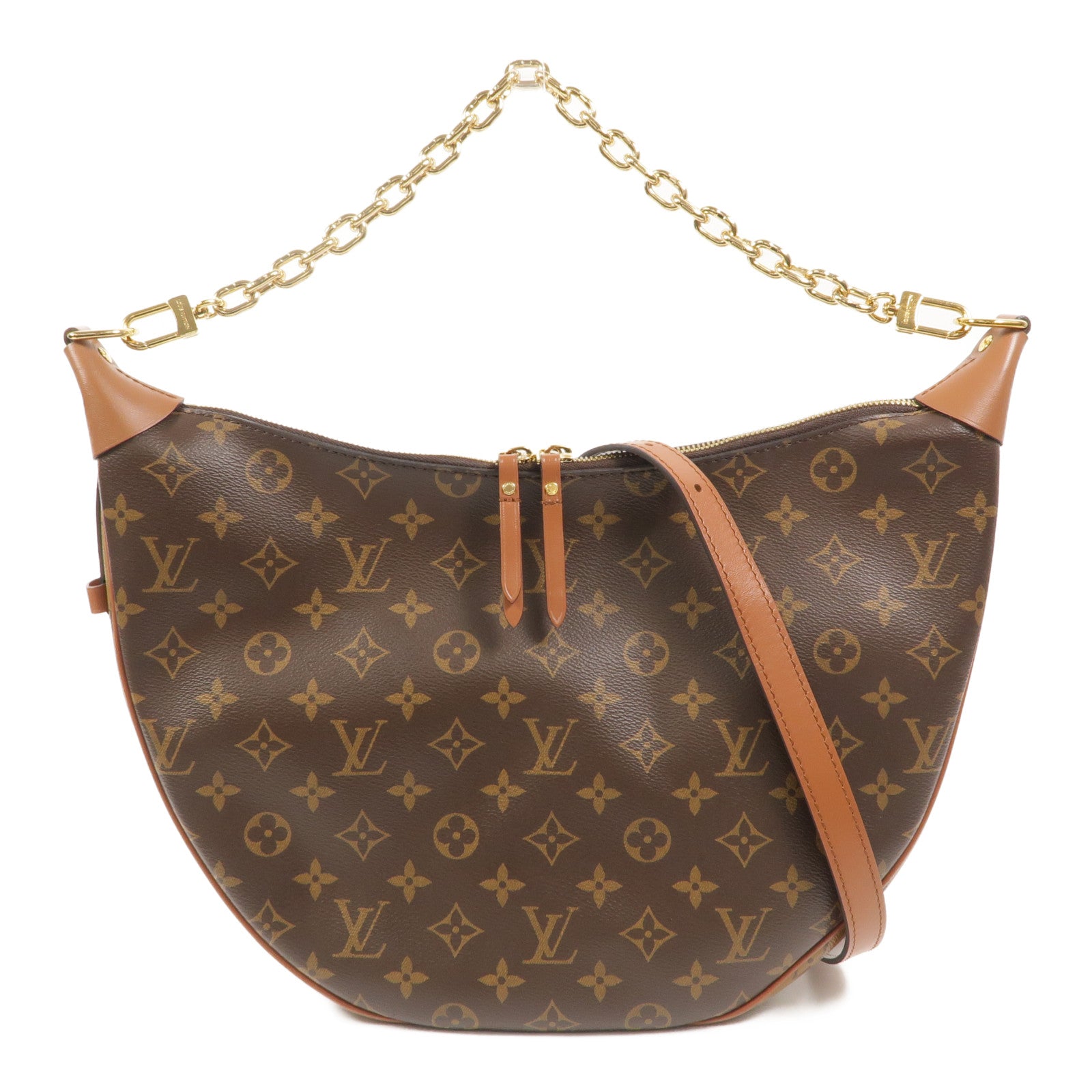 LOUIS VUITTON Monogram Reverse Loop Hobo金扣手挽肩背兩用袋棕色