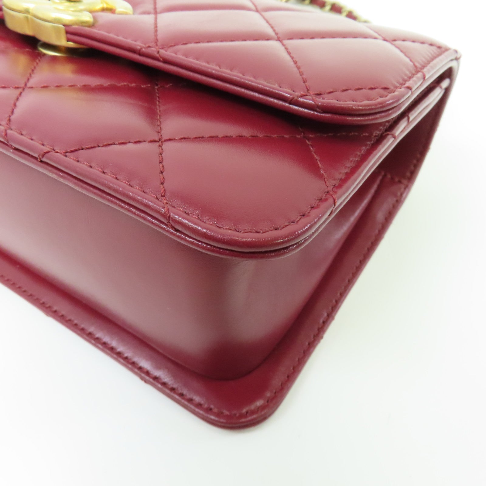 CHANEL 【激減優惠】菱格牛皮皮革Chain Shoulder Bag金扣鏈帶肩背袋紅色