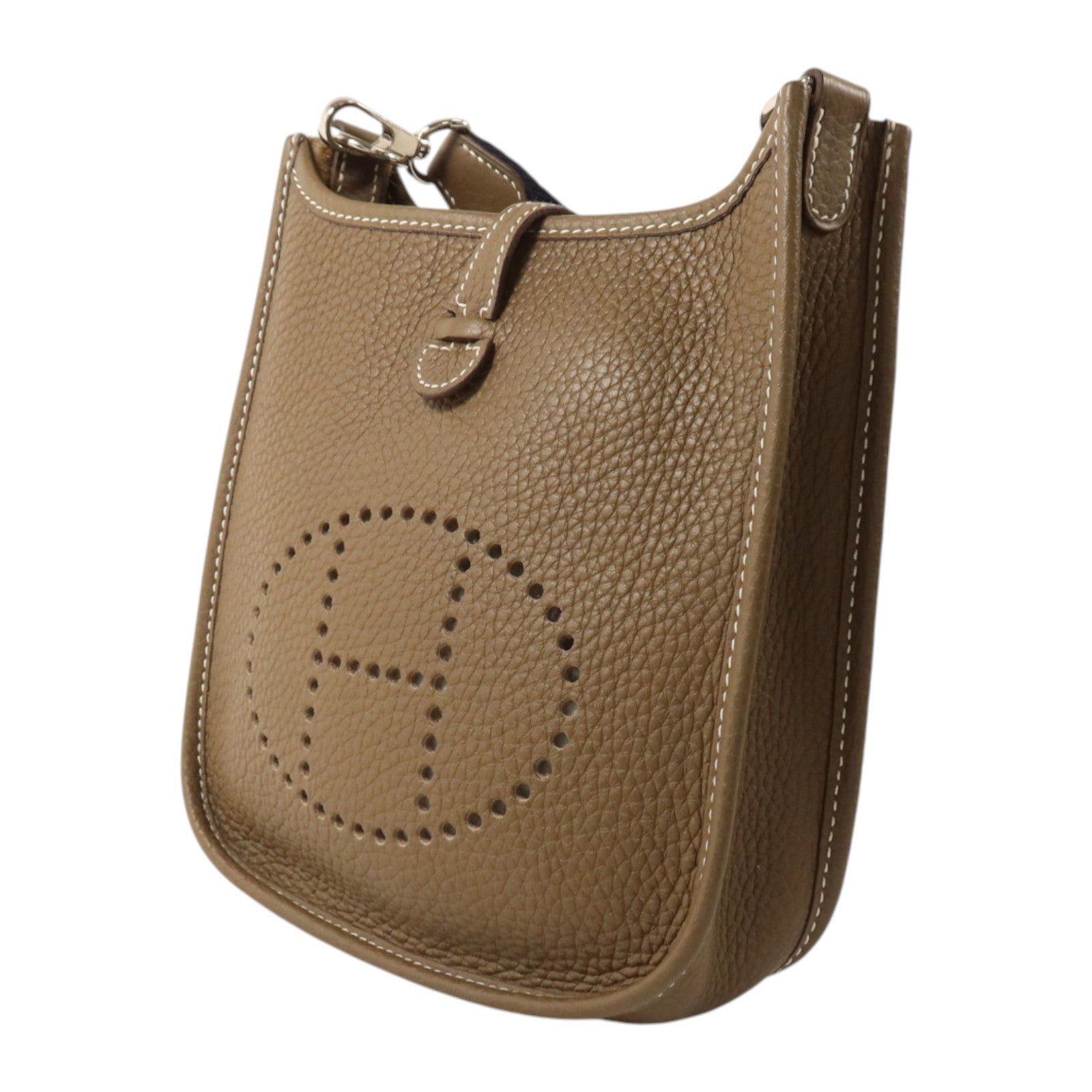 HERMES Clemence皮革Evelyne TPM銀扣肩背袋Etoupe