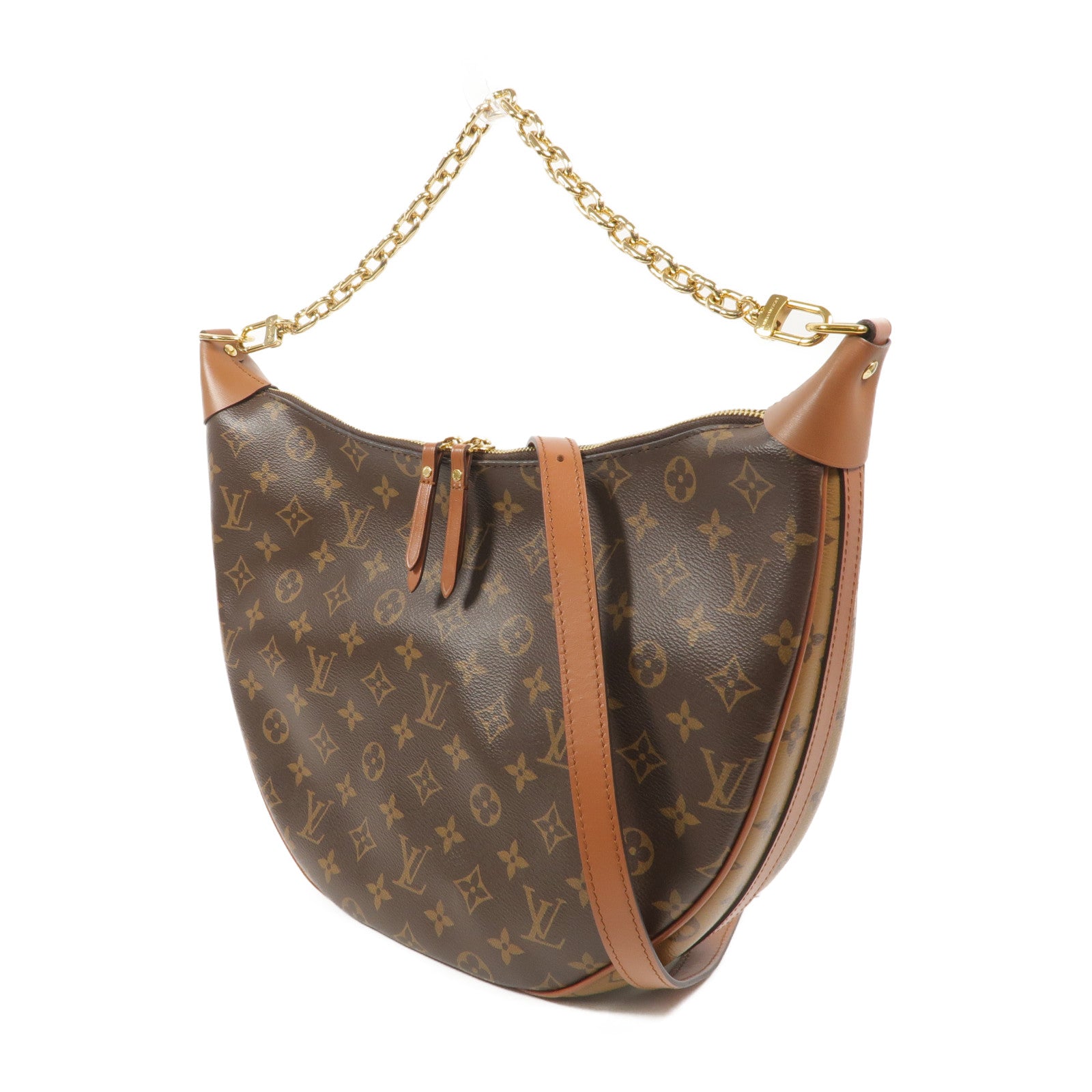LOUIS VUITTON Monogram Reverse Loop Hobo金扣手挽肩背兩用袋棕色