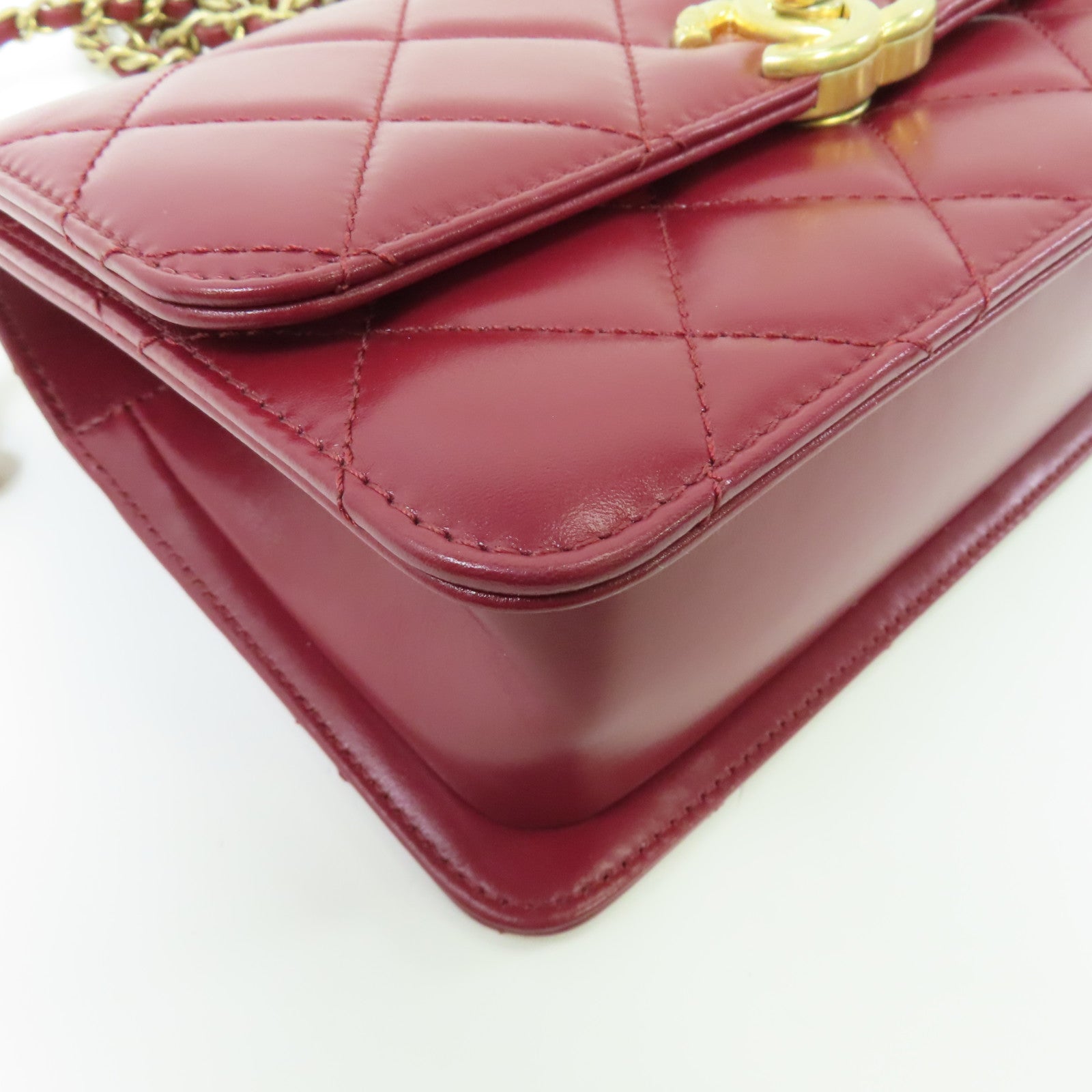 CHANEL 【激減優惠】菱格牛皮皮革Chain Shoulder Bag金扣鏈帶肩背袋紅色