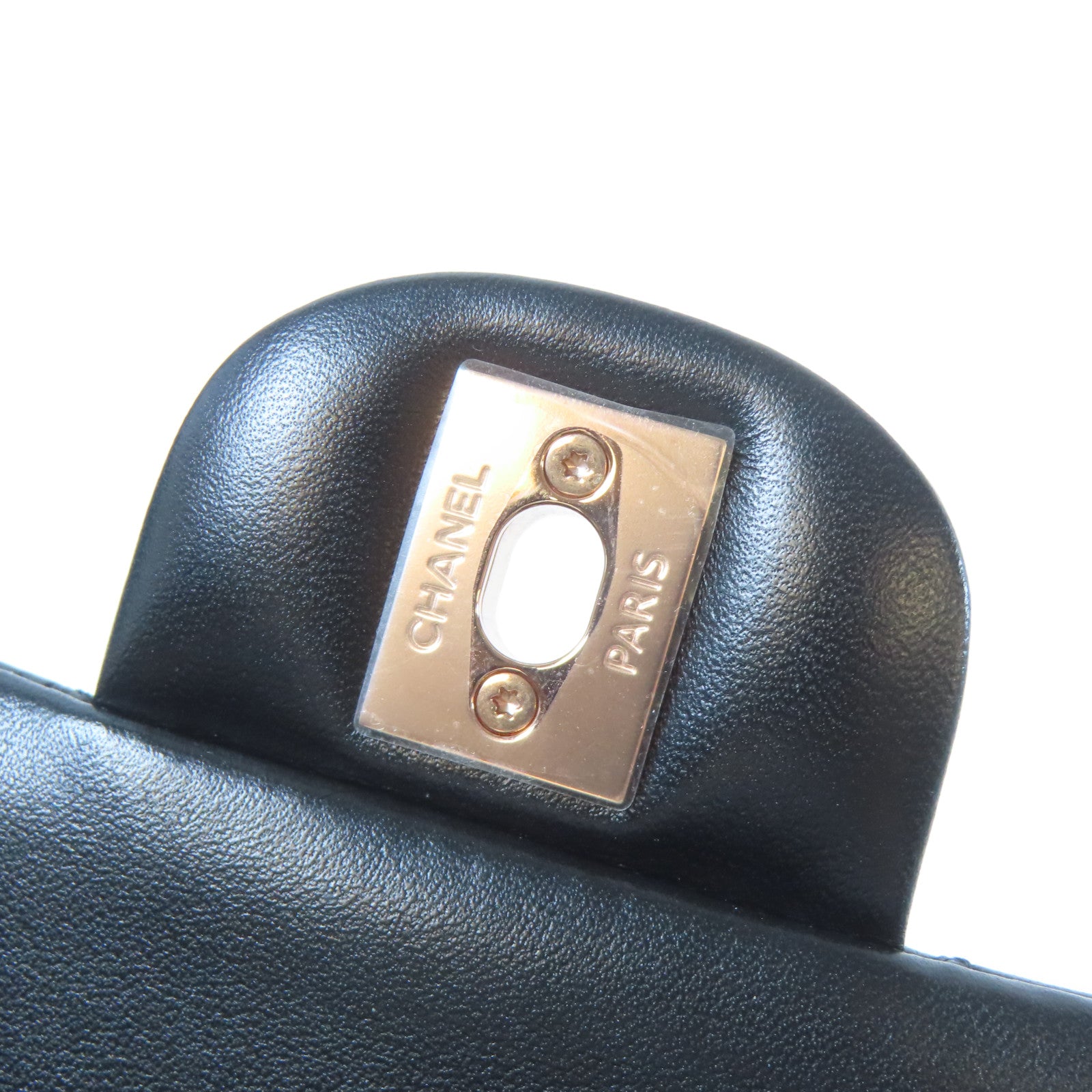 CHANEL 菱格羊皮皮革Chain Shoulder玫瑰金扣鏈帶肩背袋黑色