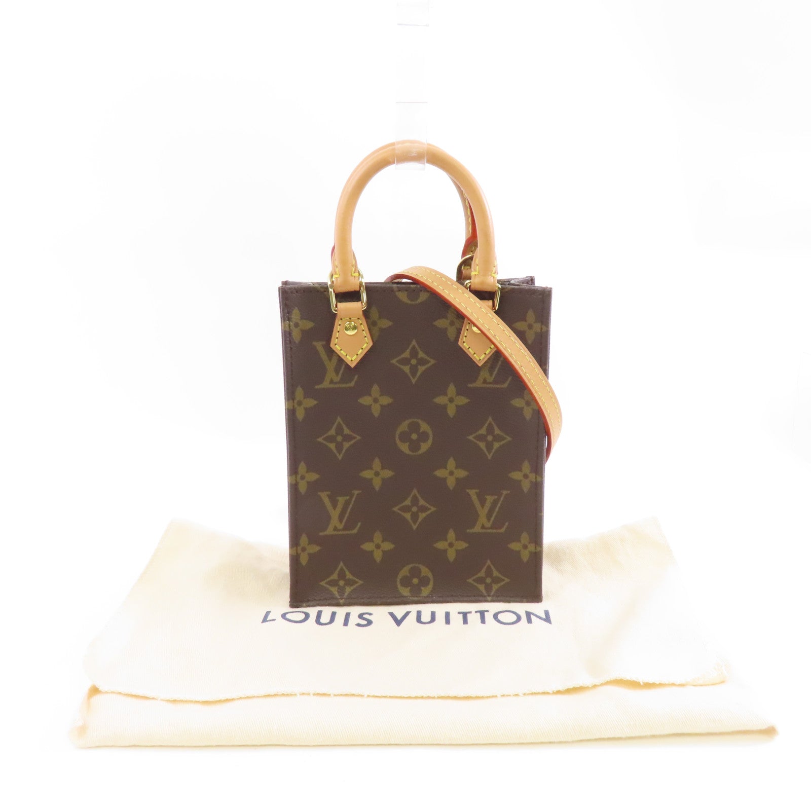 LOUIS VUITTON Monogram Petit Sac Plat金扣手挽肩背兩用袋啡色