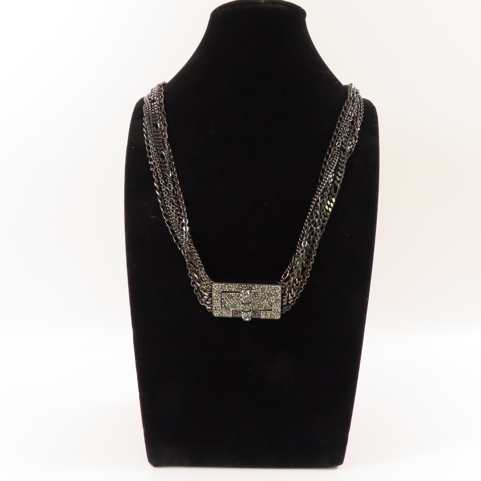 CHANEL CC Necklace Metal Black