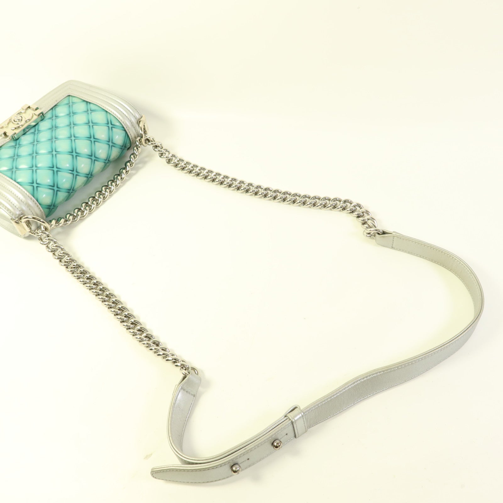 CHANEL 牛皮皮革/PVC Boy 20銀扣鏈帶肩背袋