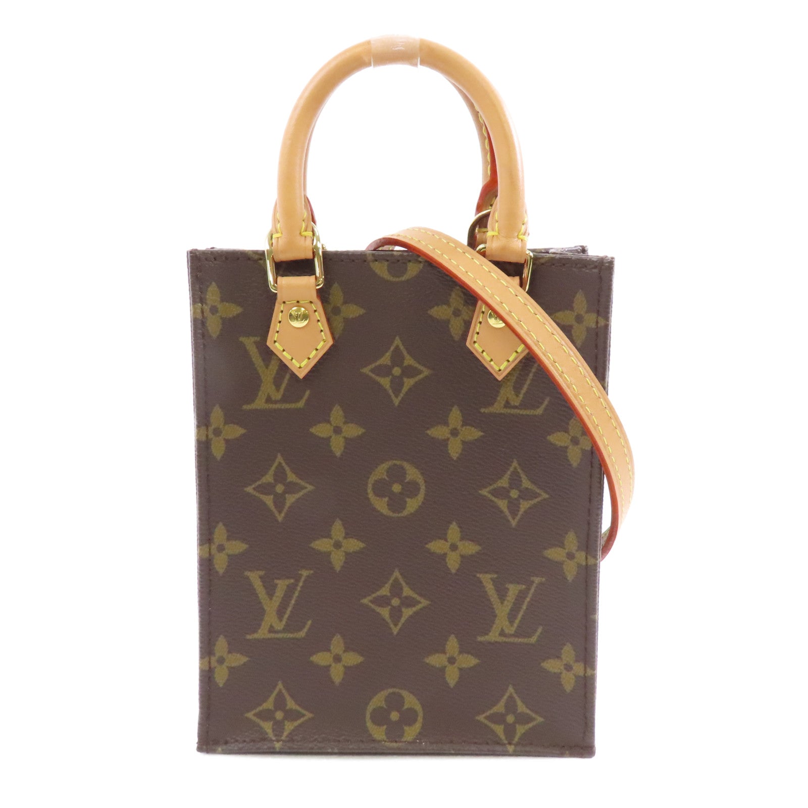 LOUIS VUITTON Monogram Petit Sac Plat金扣手挽肩背兩用袋啡色