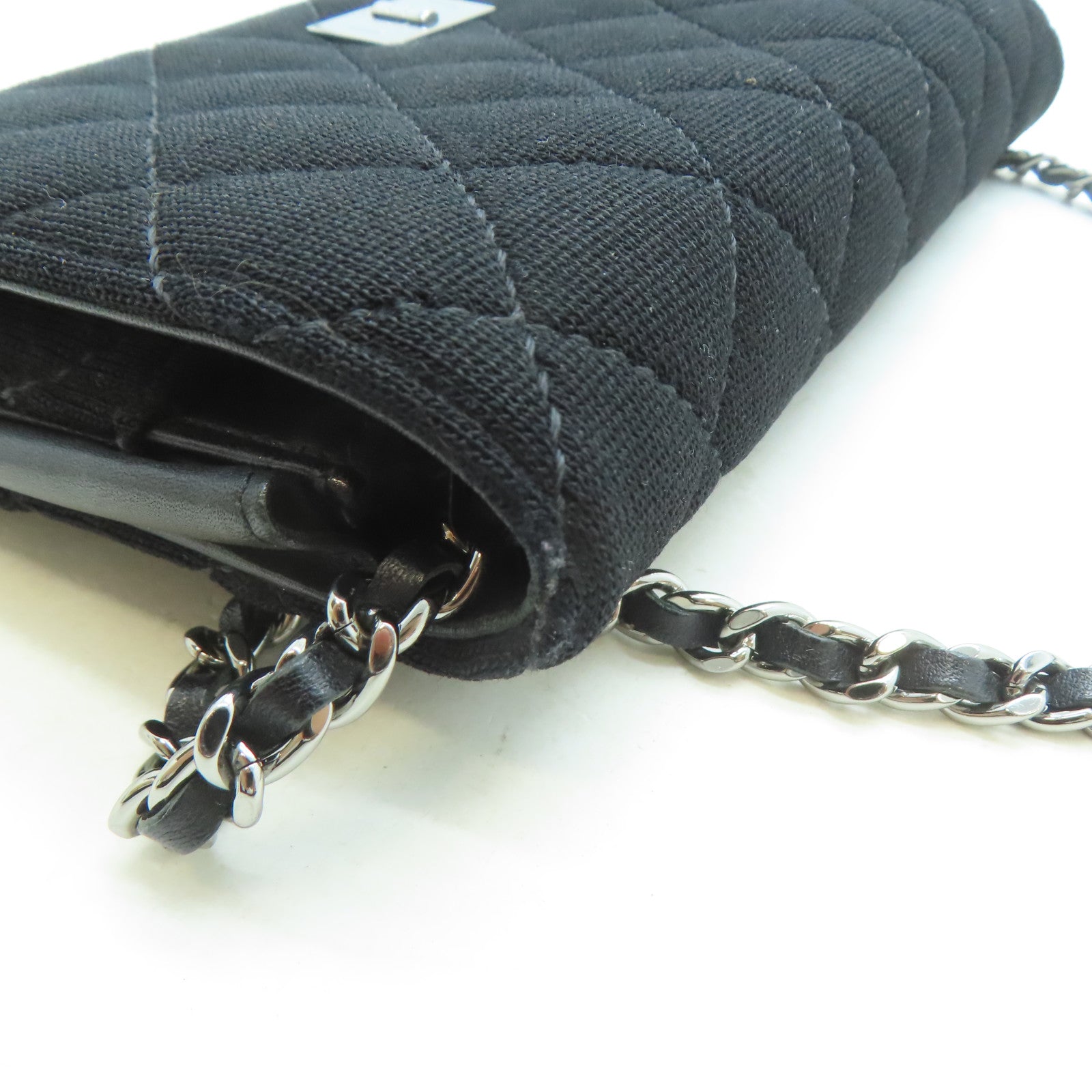 CHANEL 菱格帆布Wallet On Chain銀扣肩背袋黑色