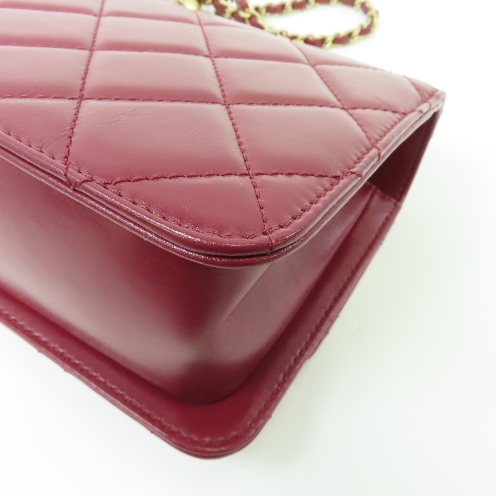 CHANEL 【激減優惠】菱格牛皮皮革Chain Shoulder Bag金扣鏈帶肩背袋紅色