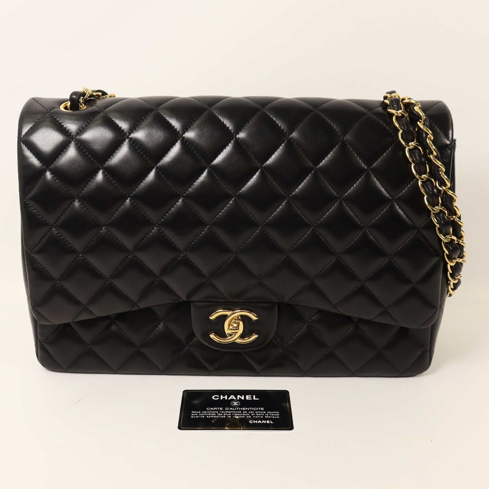 CHANEL 羊皮皮革Maxi Classic金扣鏈帶肩背袋