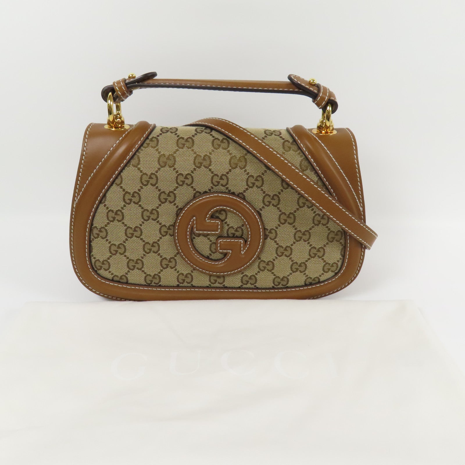 GUCCI 帆布Medium Blondie金扣手挽袋